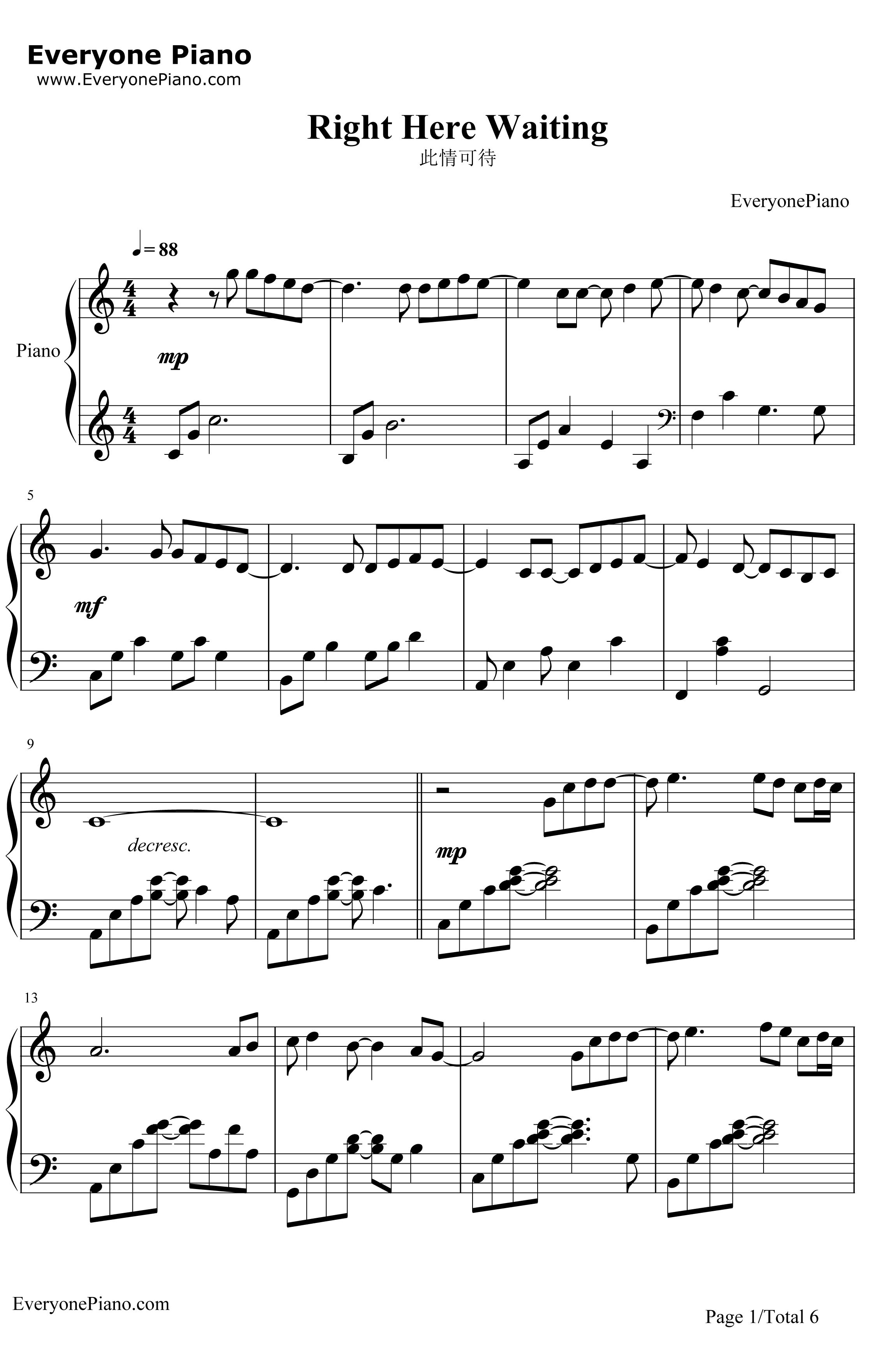 此情可待钢琴谱-RichardMarx-Right Here Waiting1