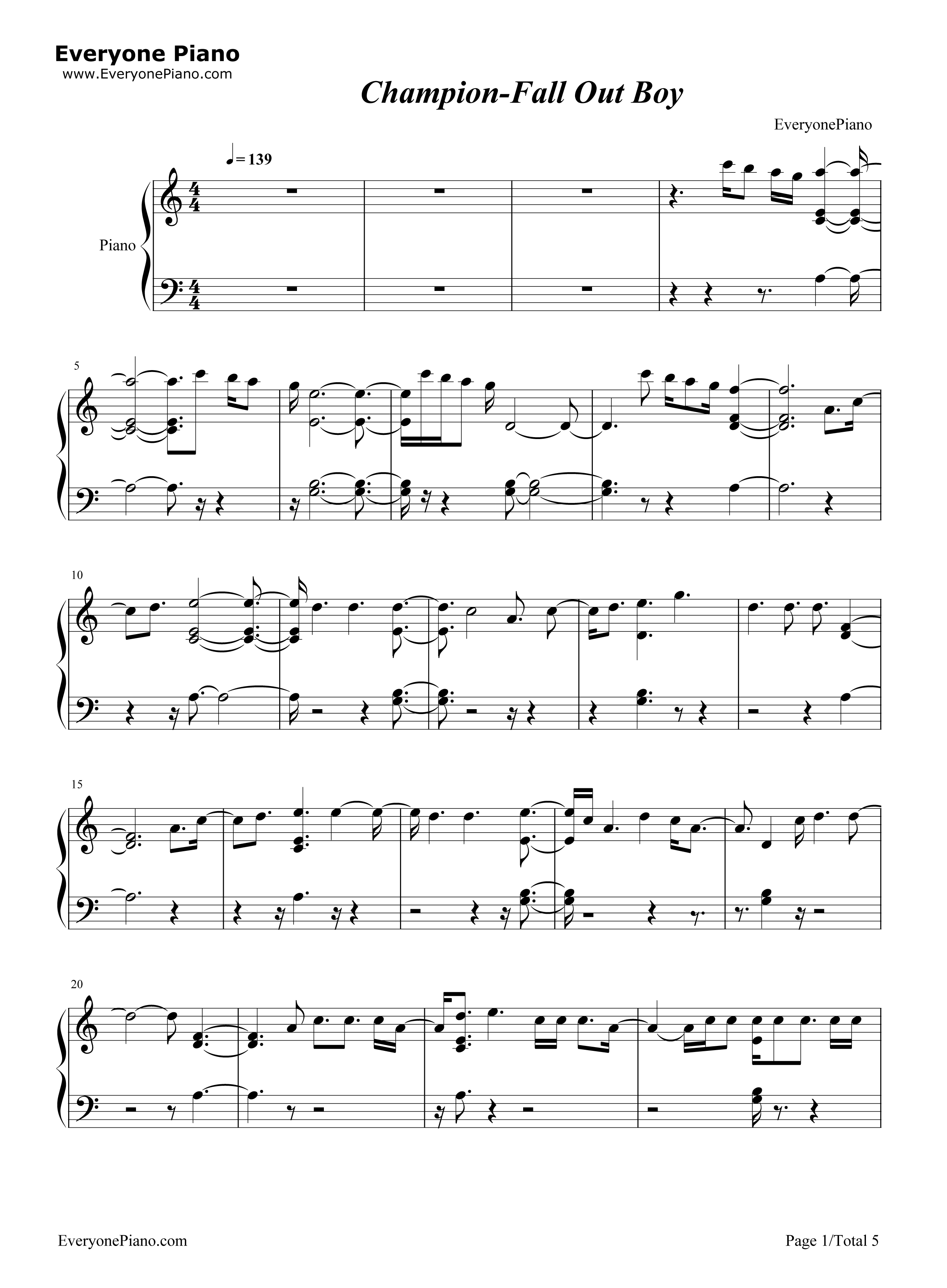 Champion钢琴谱-Fall Out Boy1