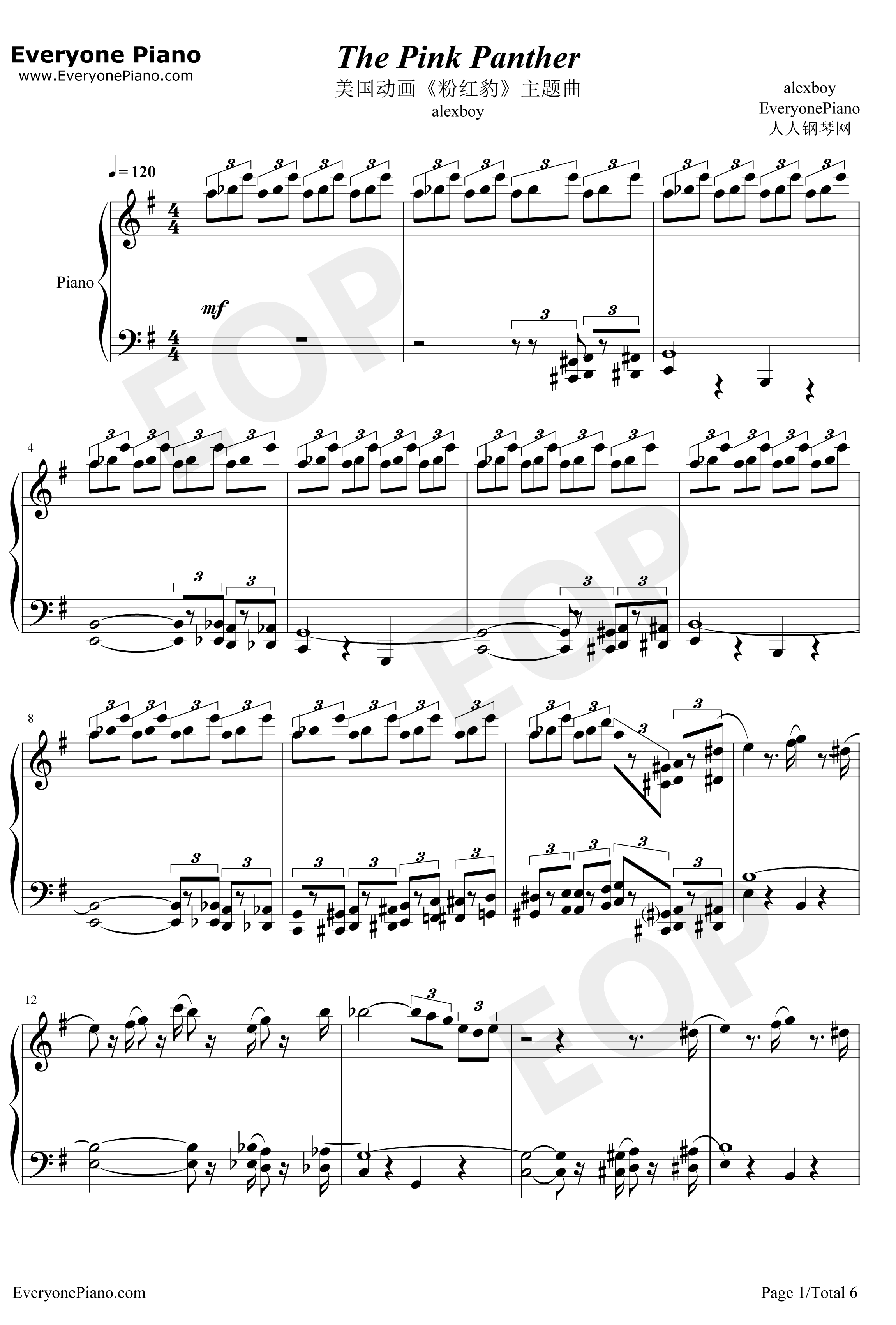 The Pink Panther Theme钢琴谱-HenryMancini-粉红豹主题曲1