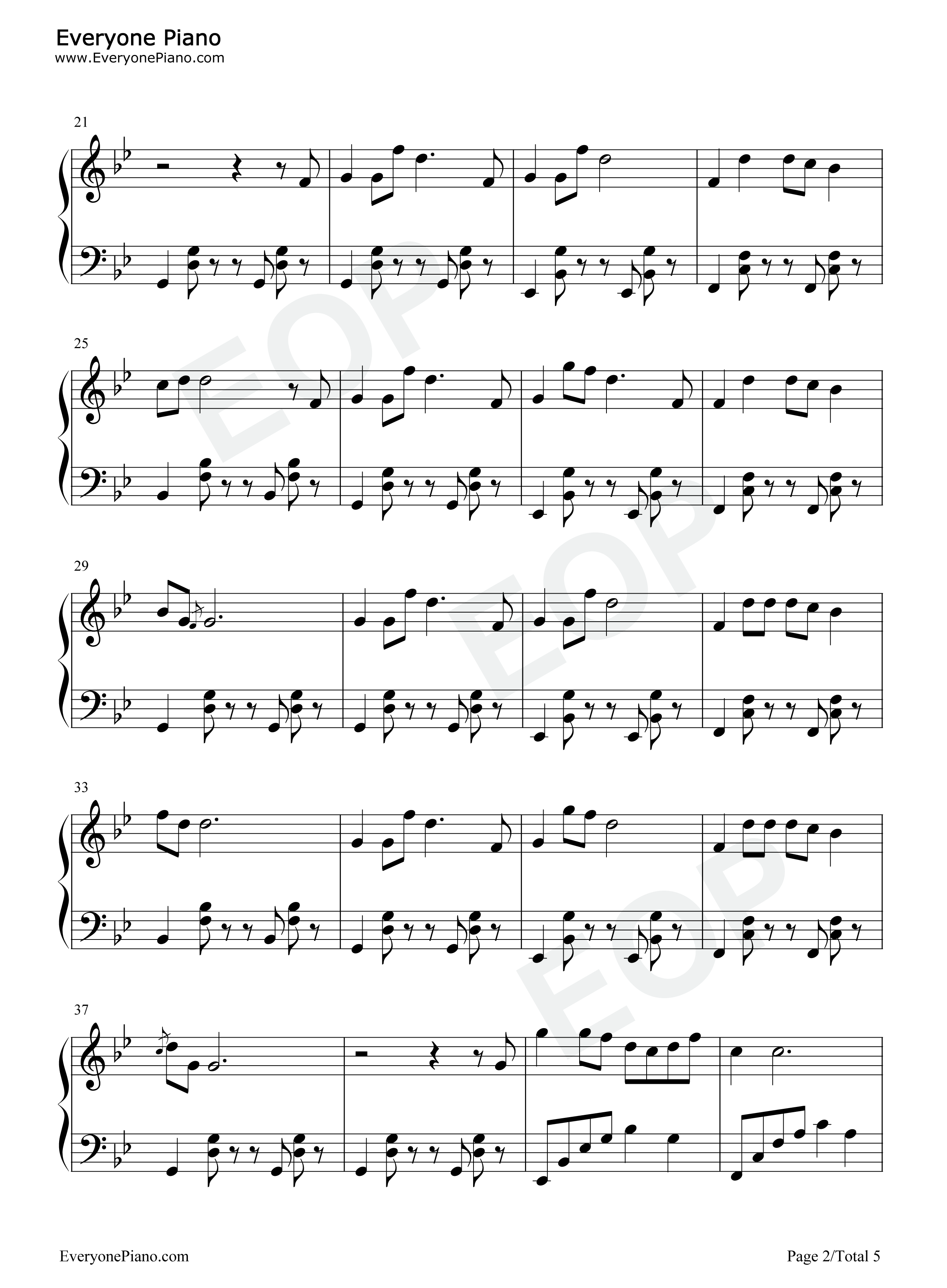 依兰爱情故事钢琴谱-方磊 贾玲2