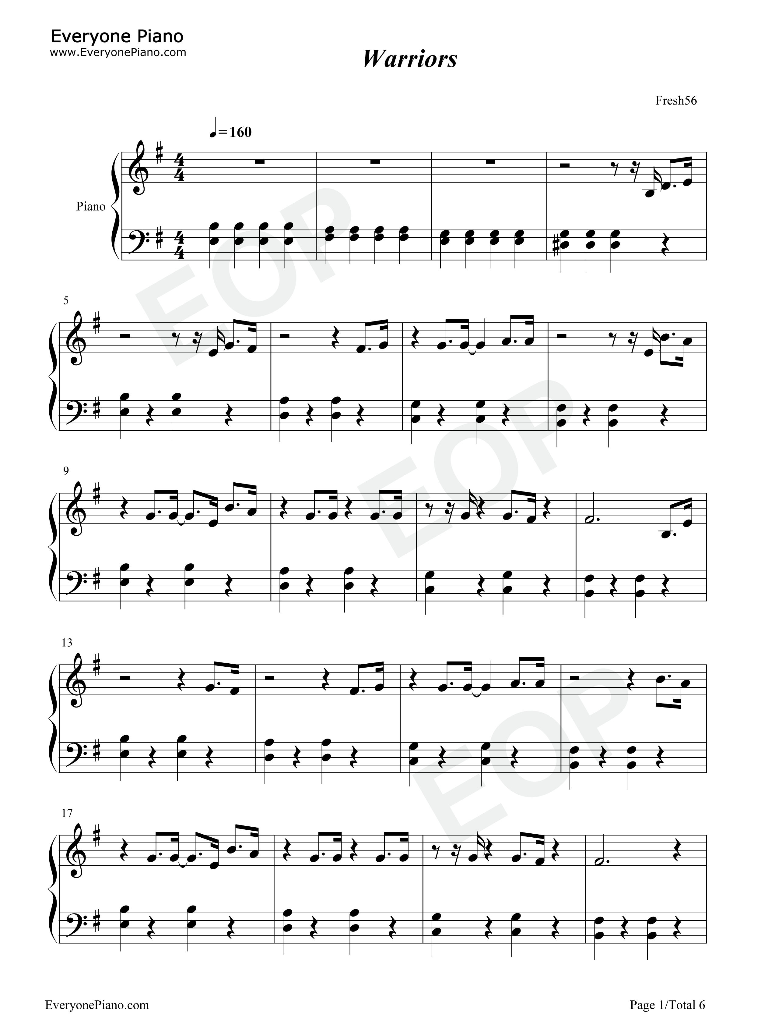 Warriors钢琴谱-Imagine Dragons1