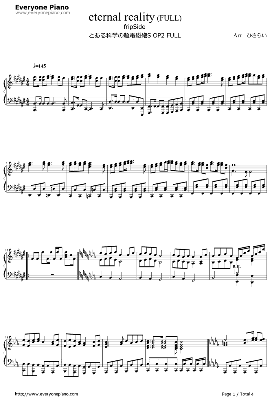 eternalr eality钢琴谱-fripSide-某科学的超电磁炮SOP21