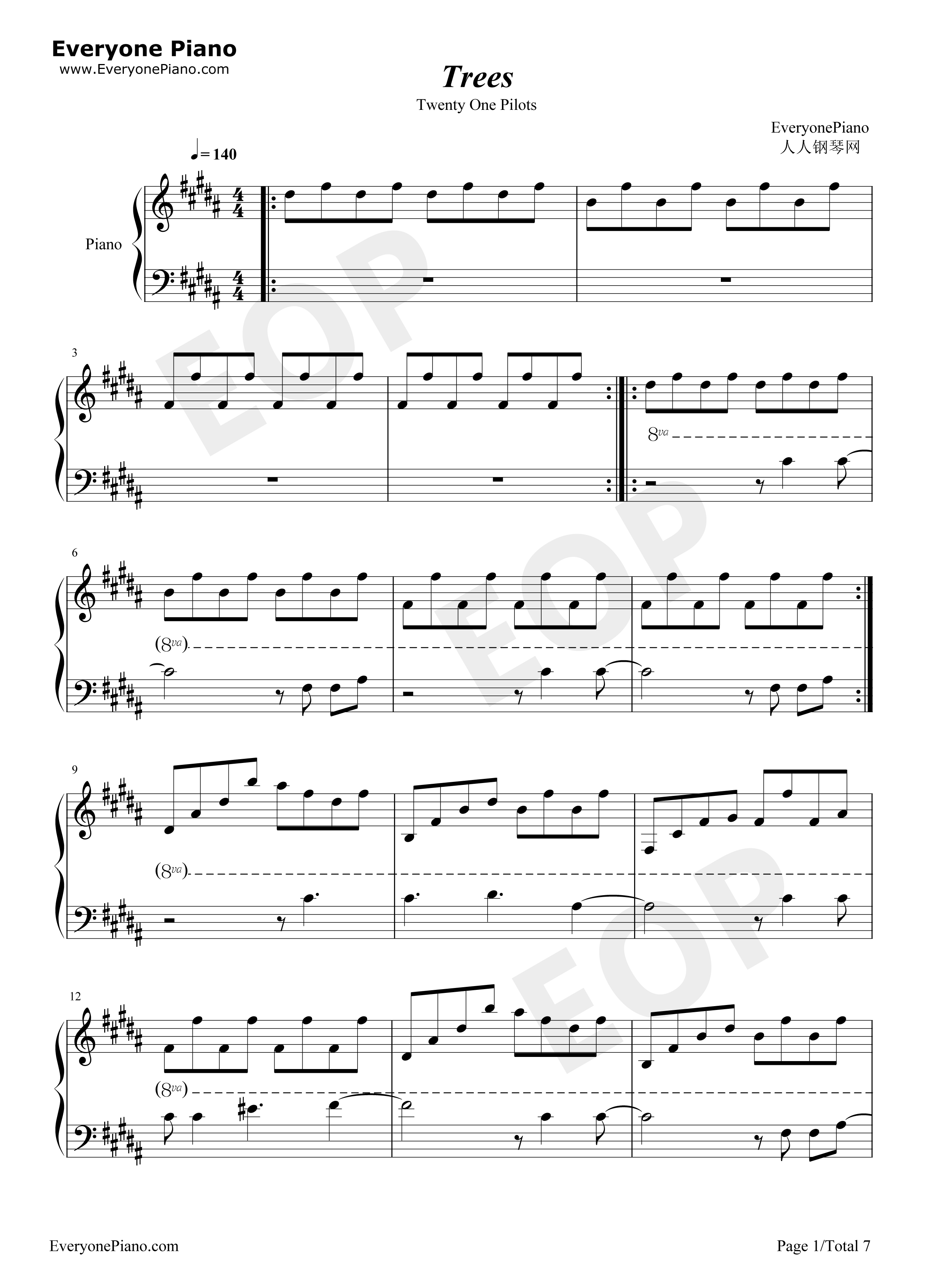 Trees钢琴谱-Twenty One Pilots1