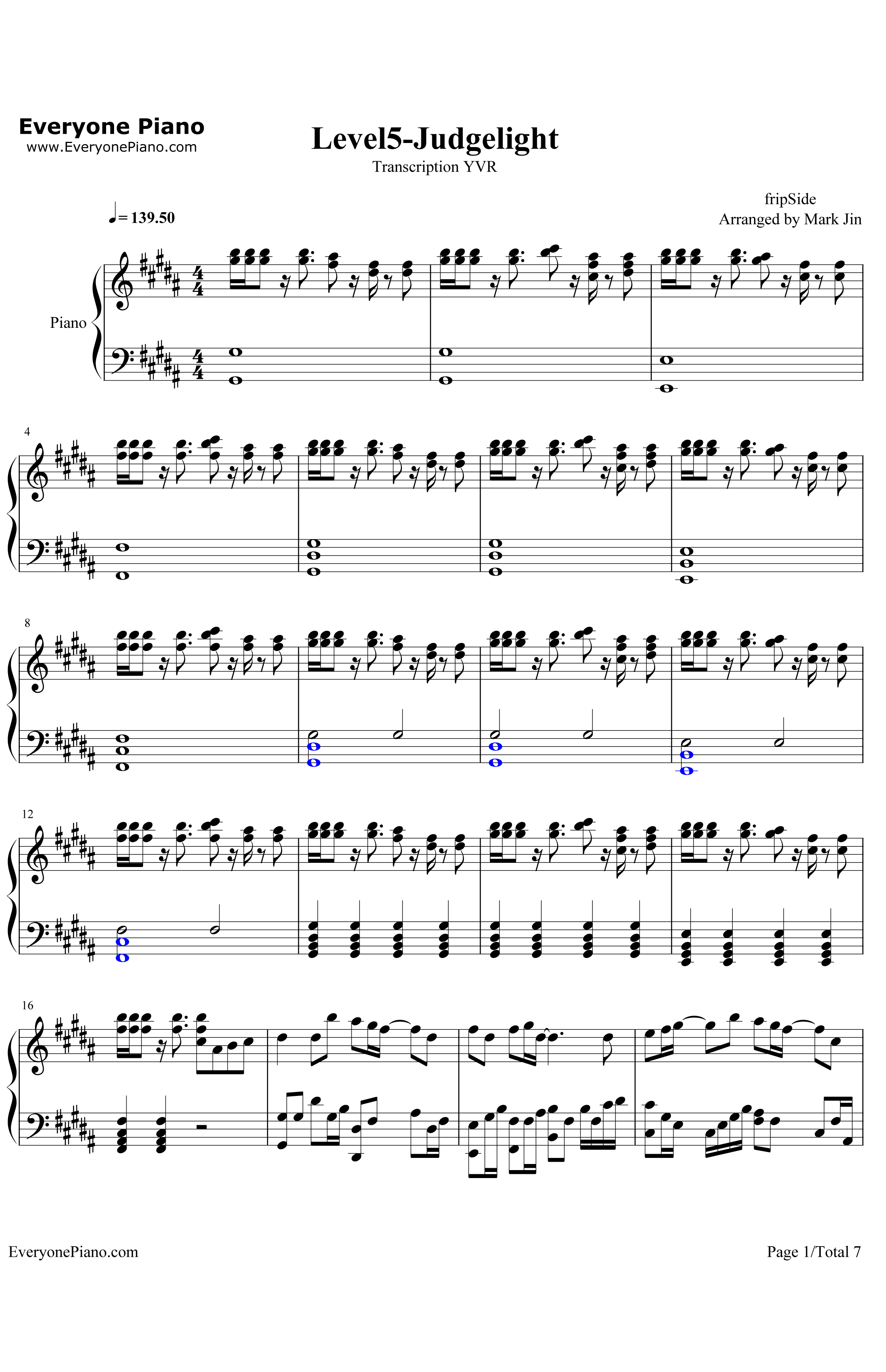 LEVEL5钢琴谱-fripSide-judgelight--科学超电磁炮OP21