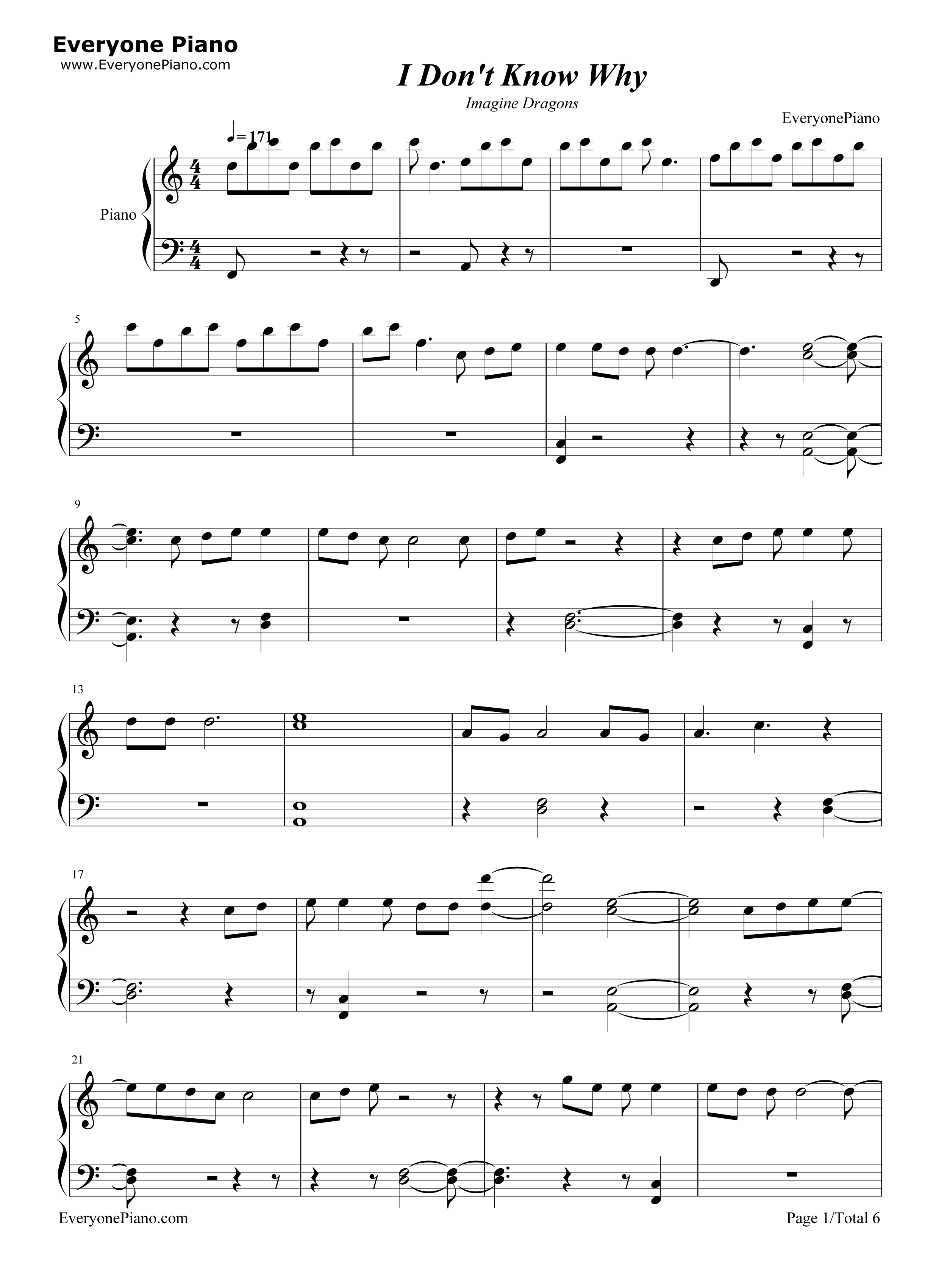 I Don't Know Why钢琴谱-Imagine Dragons1