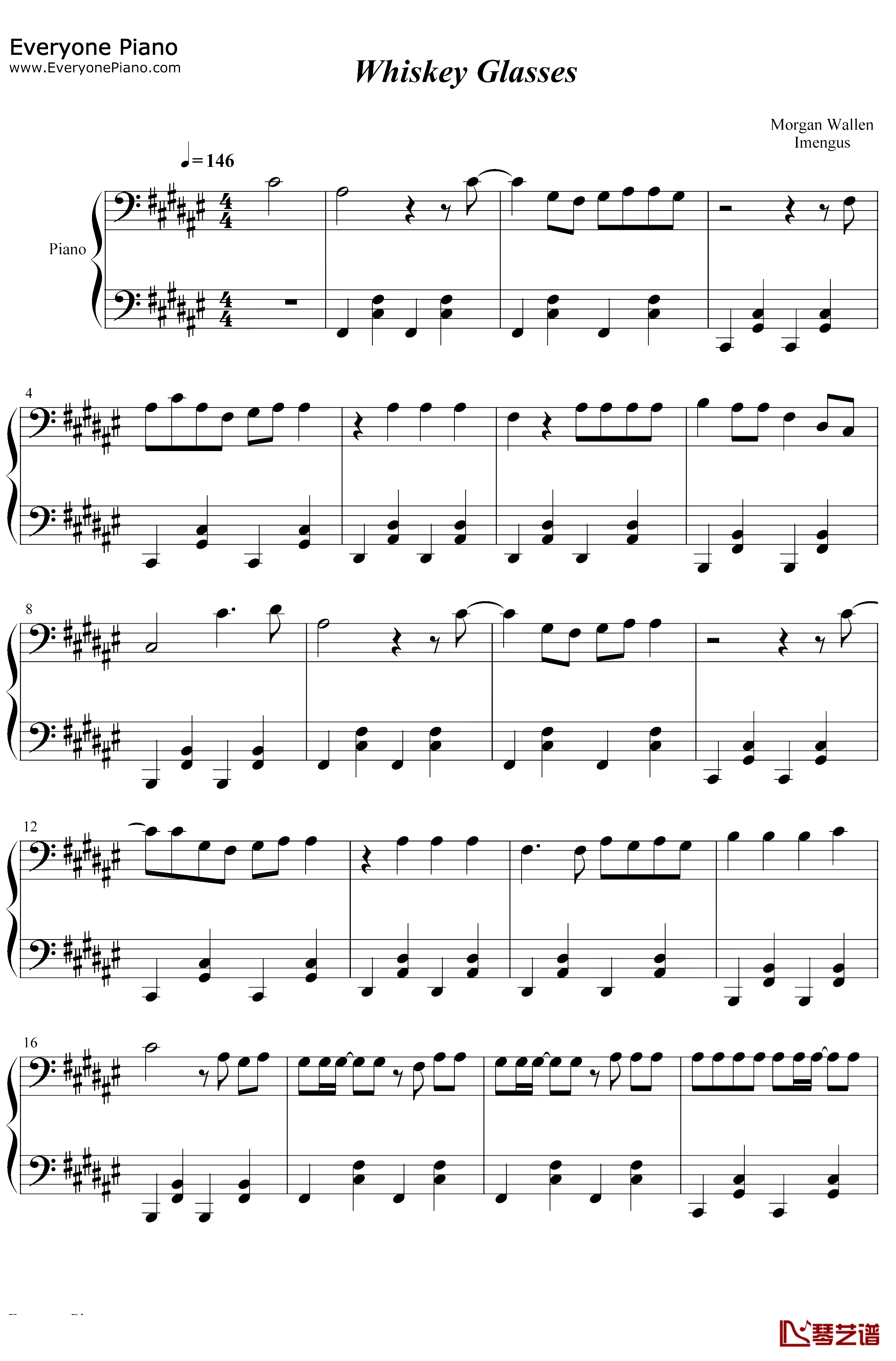 Whiskey Glasses钢琴谱-Morgan Wallen1