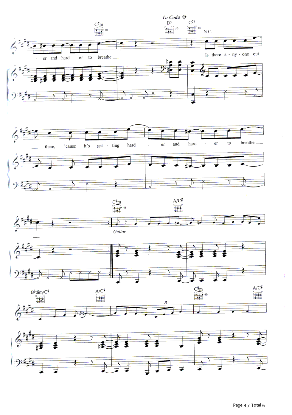 Harder to Breathe钢琴谱-Maroon 54
