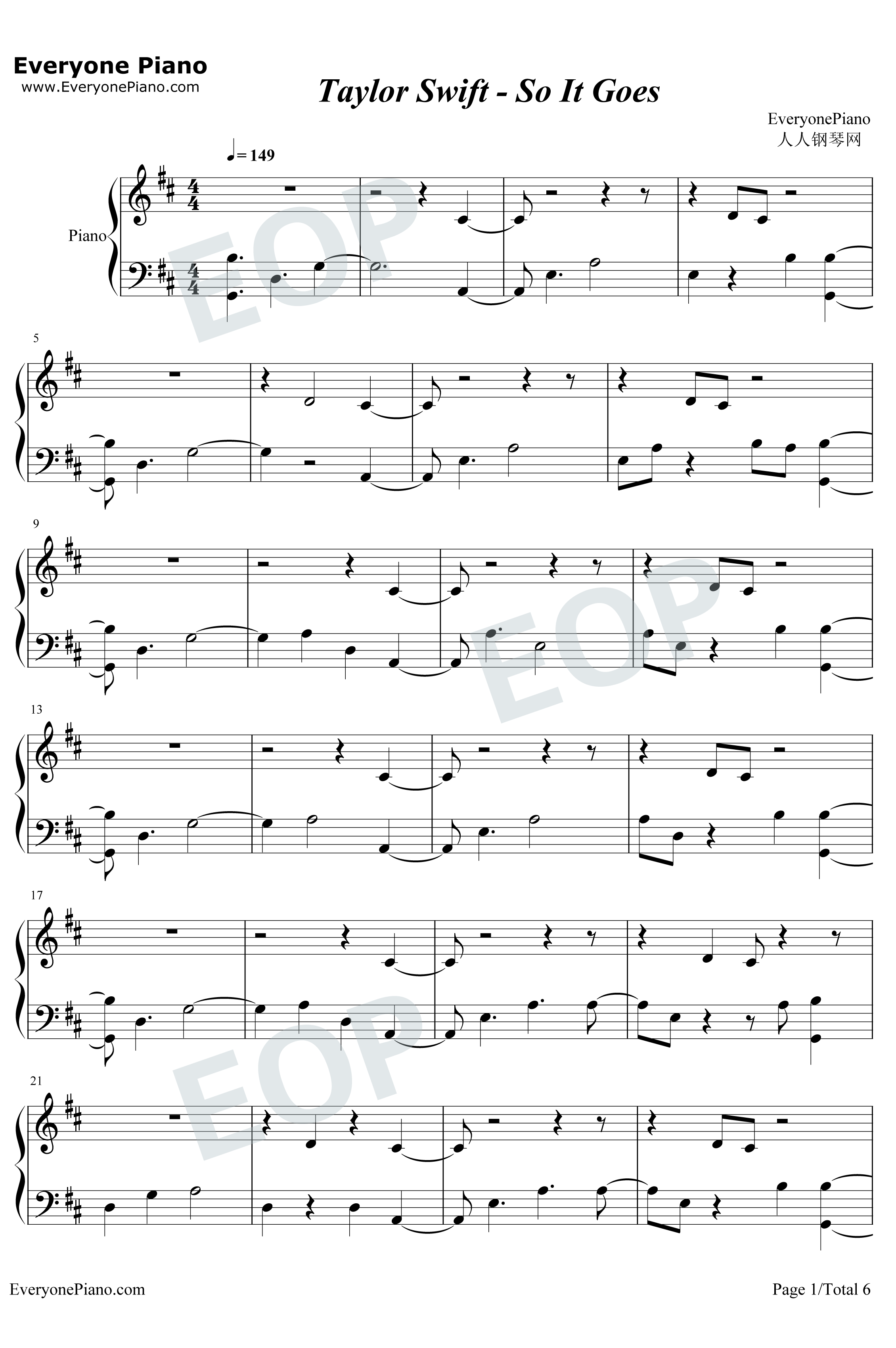 So It Goes…钢琴谱-Taylor Swift1