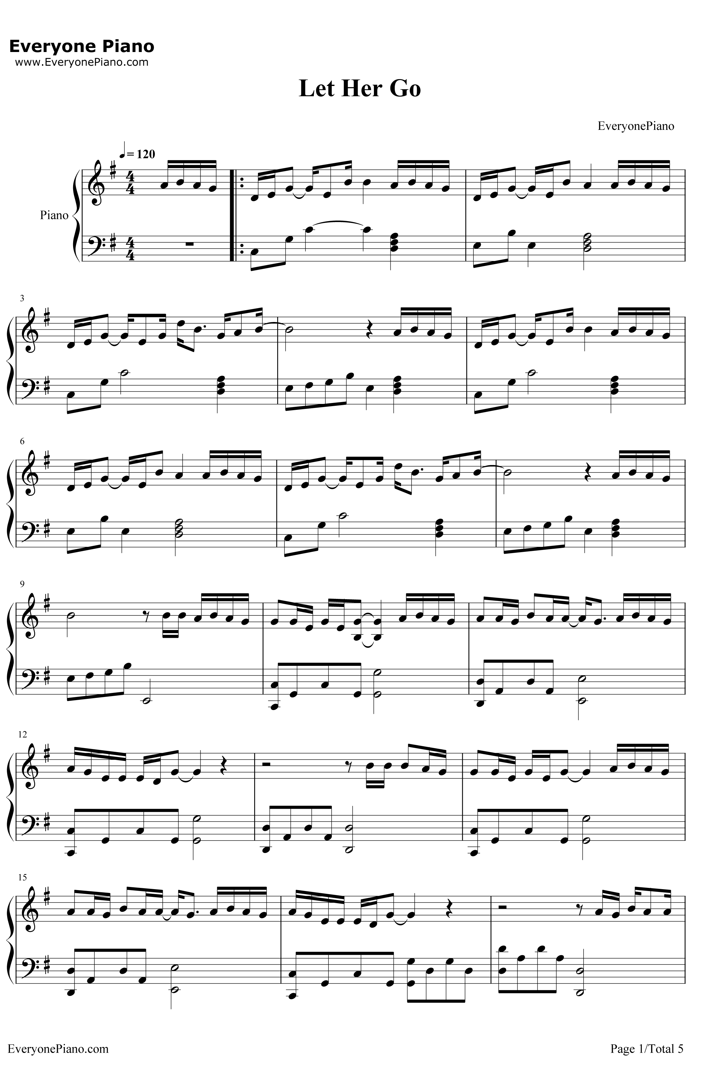 Let Her Go放手爱情钢琴谱-PassengerMikeRosenberg1