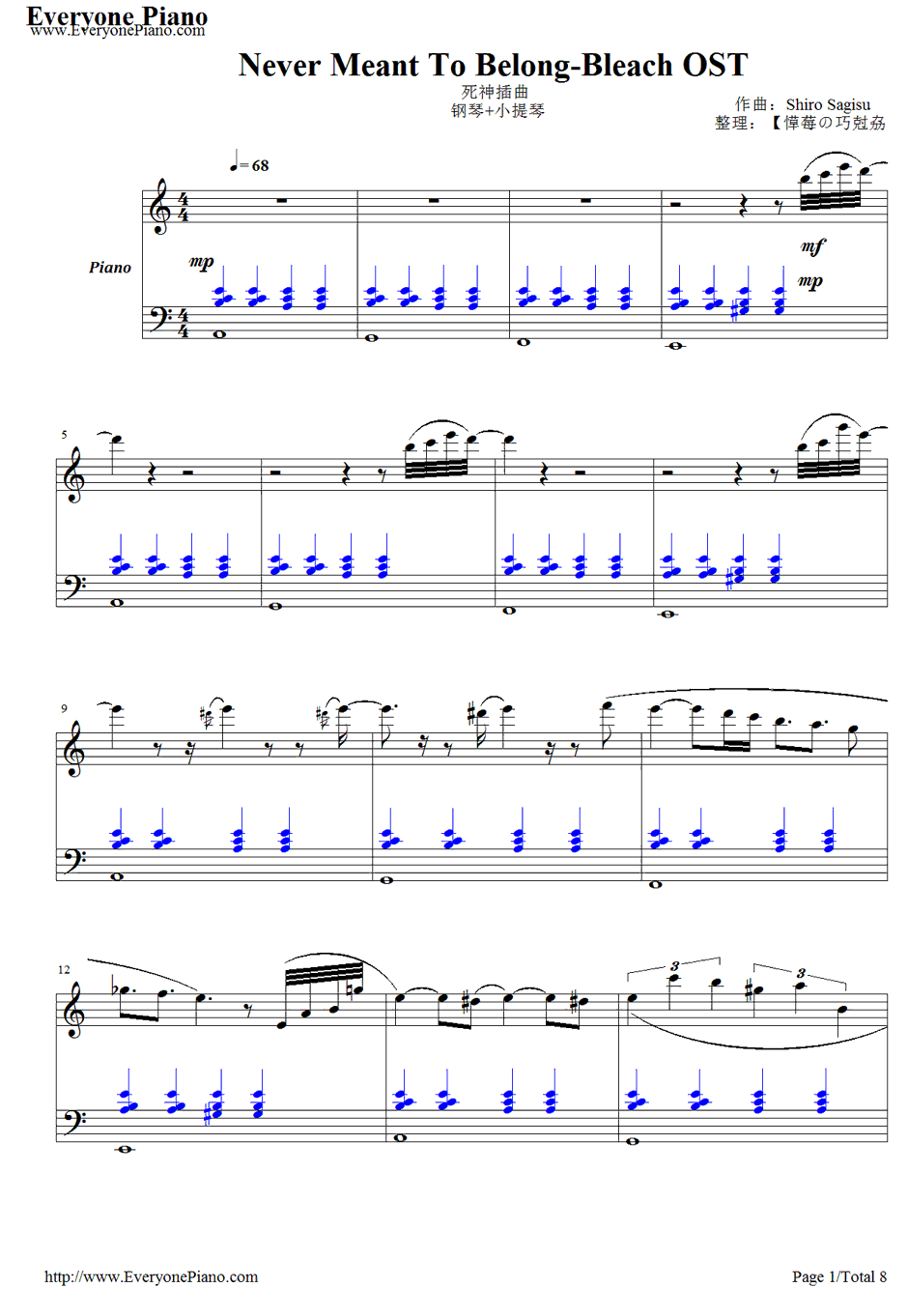 Never Meant to Belong钢琴谱-鹭巣诗郎-死神插曲1