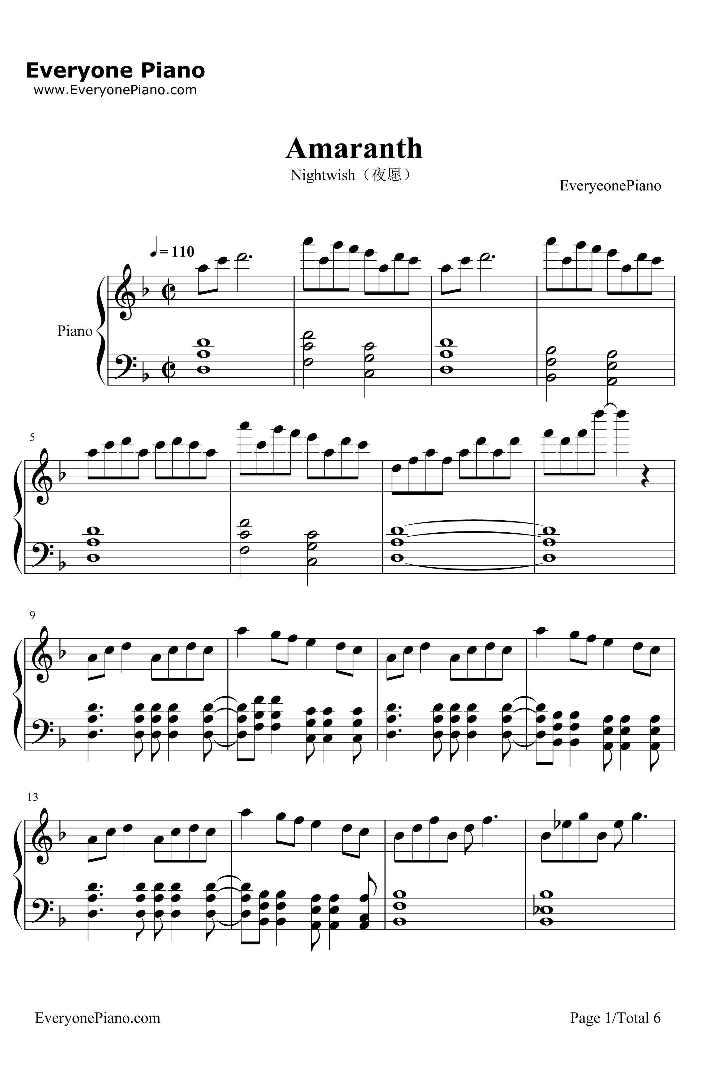 Amaranth钢琴谱-Nightwish1