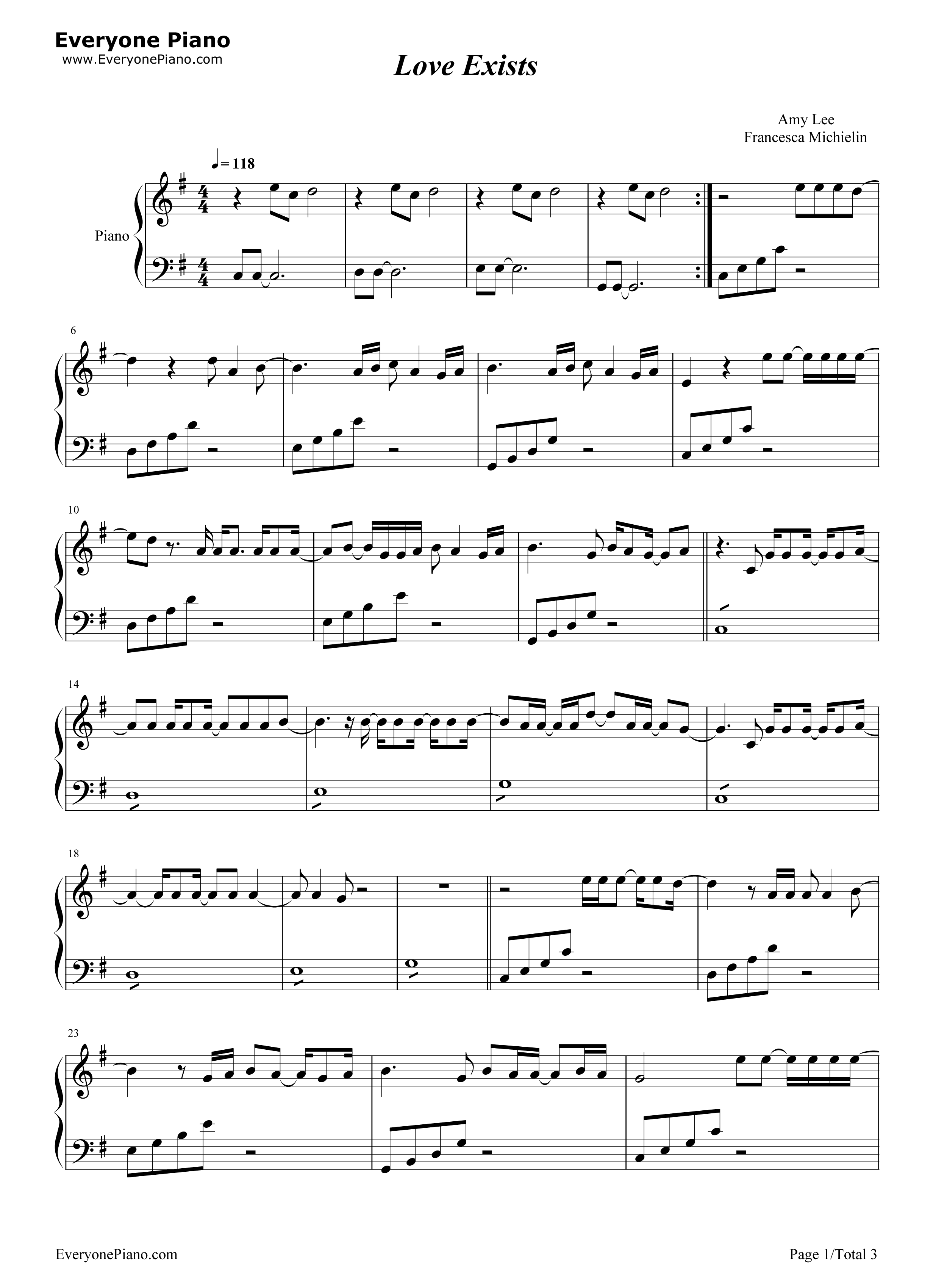 Love Exists钢琴谱-Amy Lee1