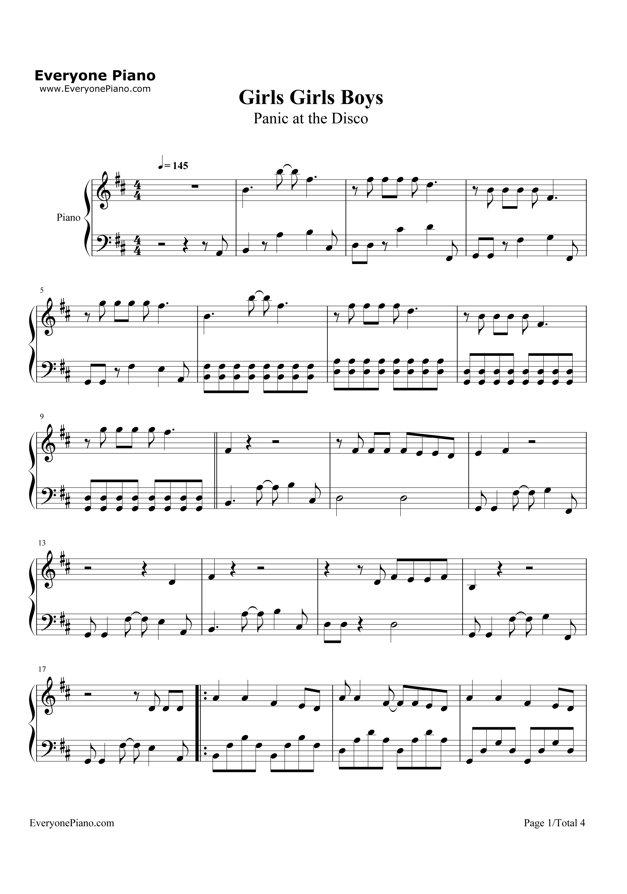 Girls Girls Boys钢琴谱-Panic at the Disco1
