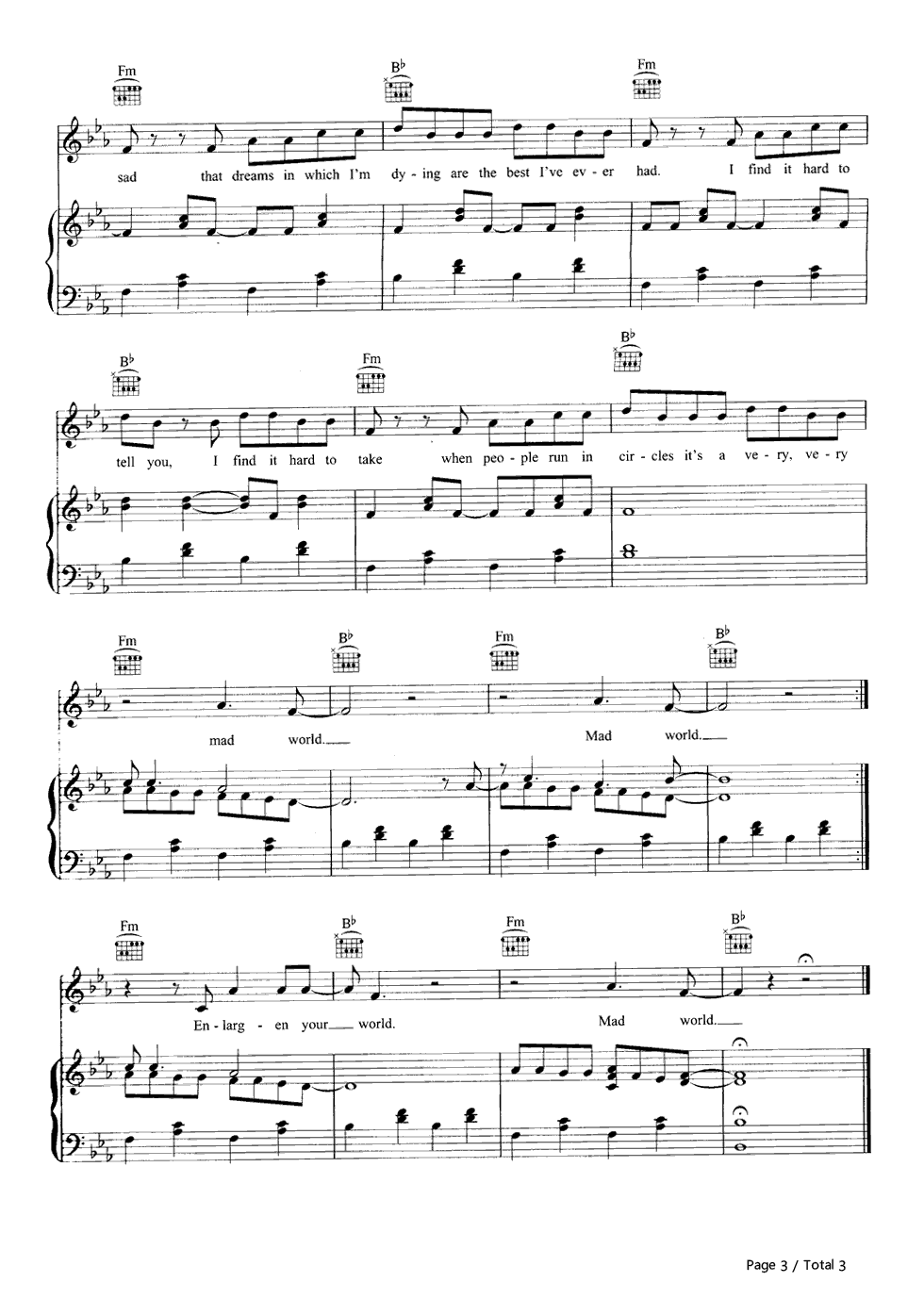 Mad World钢琴谱-Gary Jules3