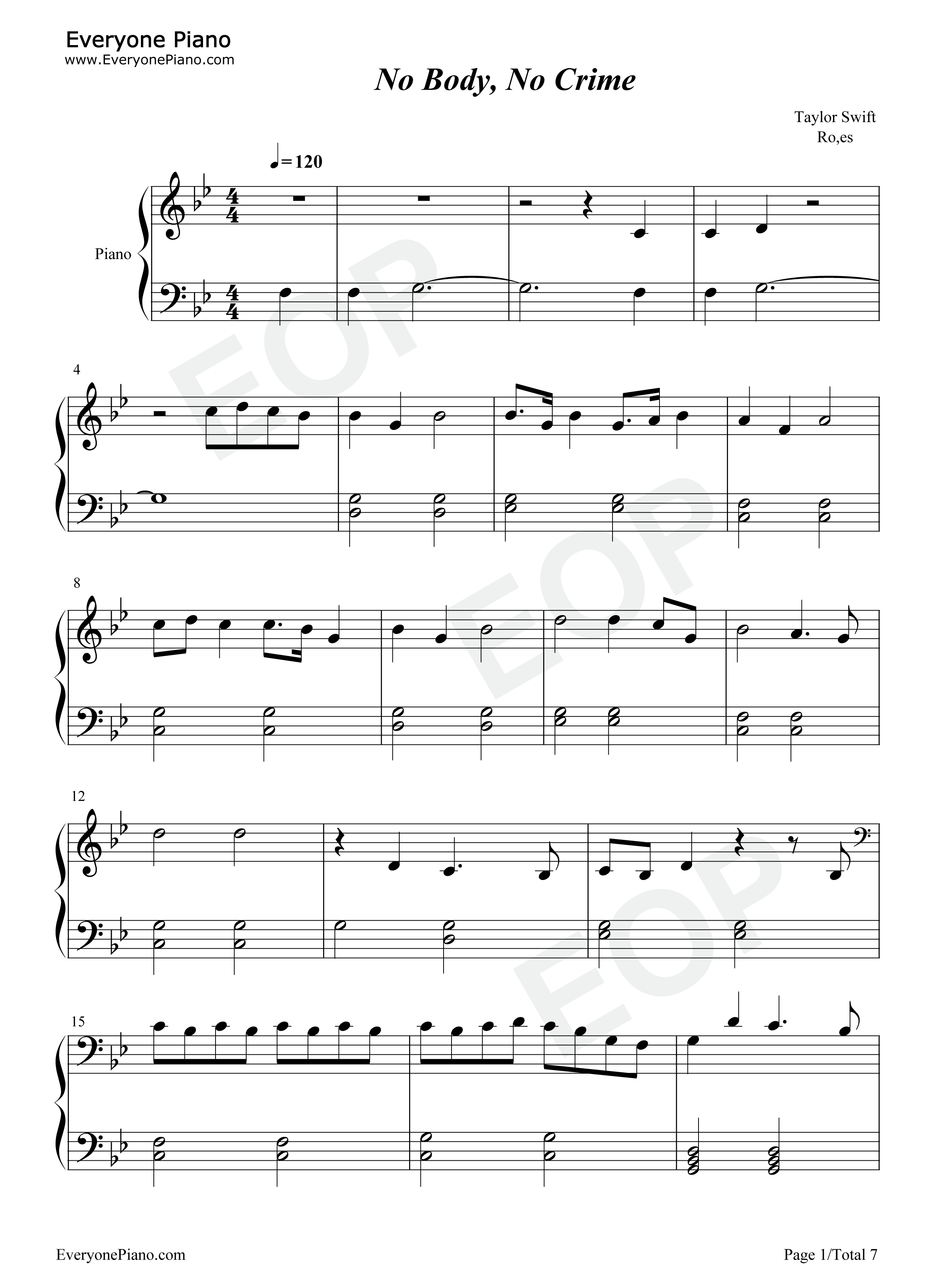 No Body No Crime钢琴谱-Taylor Swift1