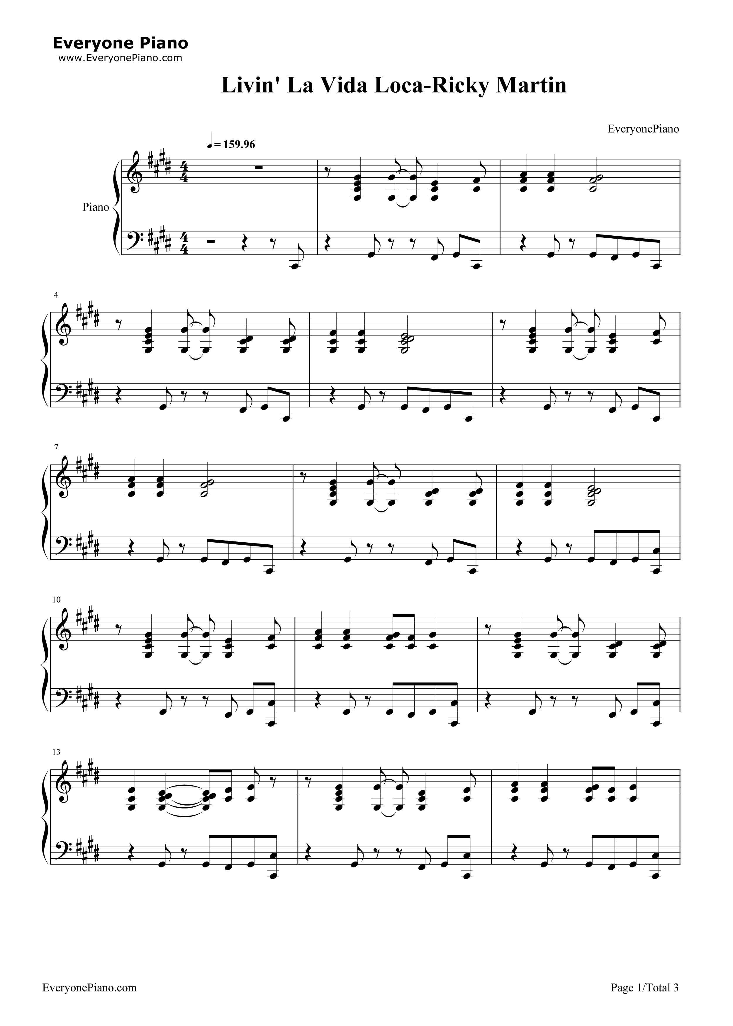Livin' La Vida Loca钢琴谱-Ricky Martin1
