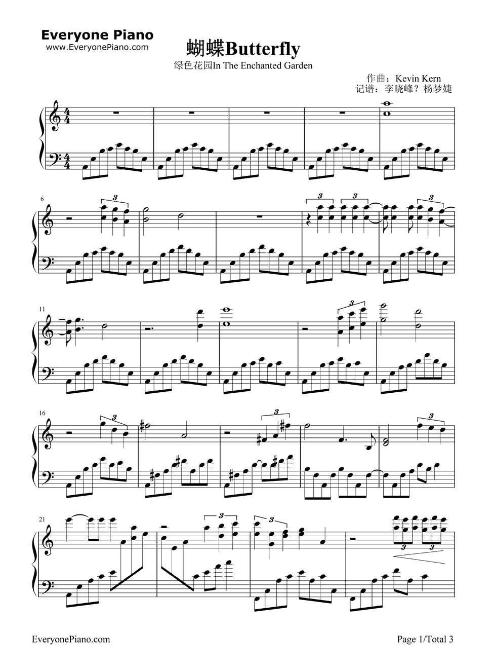 Butterfly钢琴谱-Kevin Kern1
