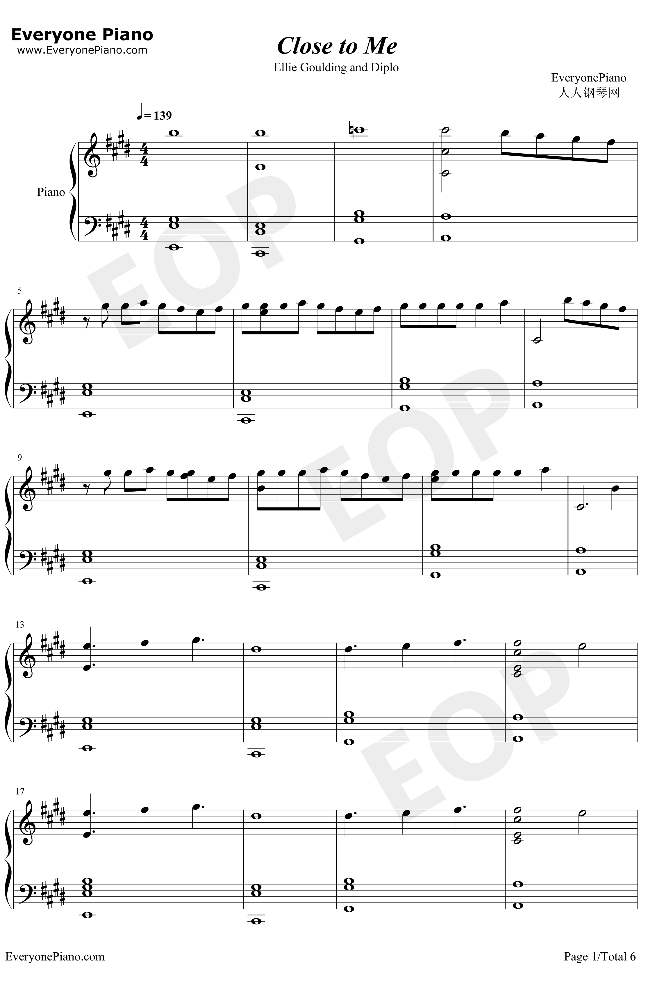 Close to Me钢琴谱-Ellie Goulding Diplo1
