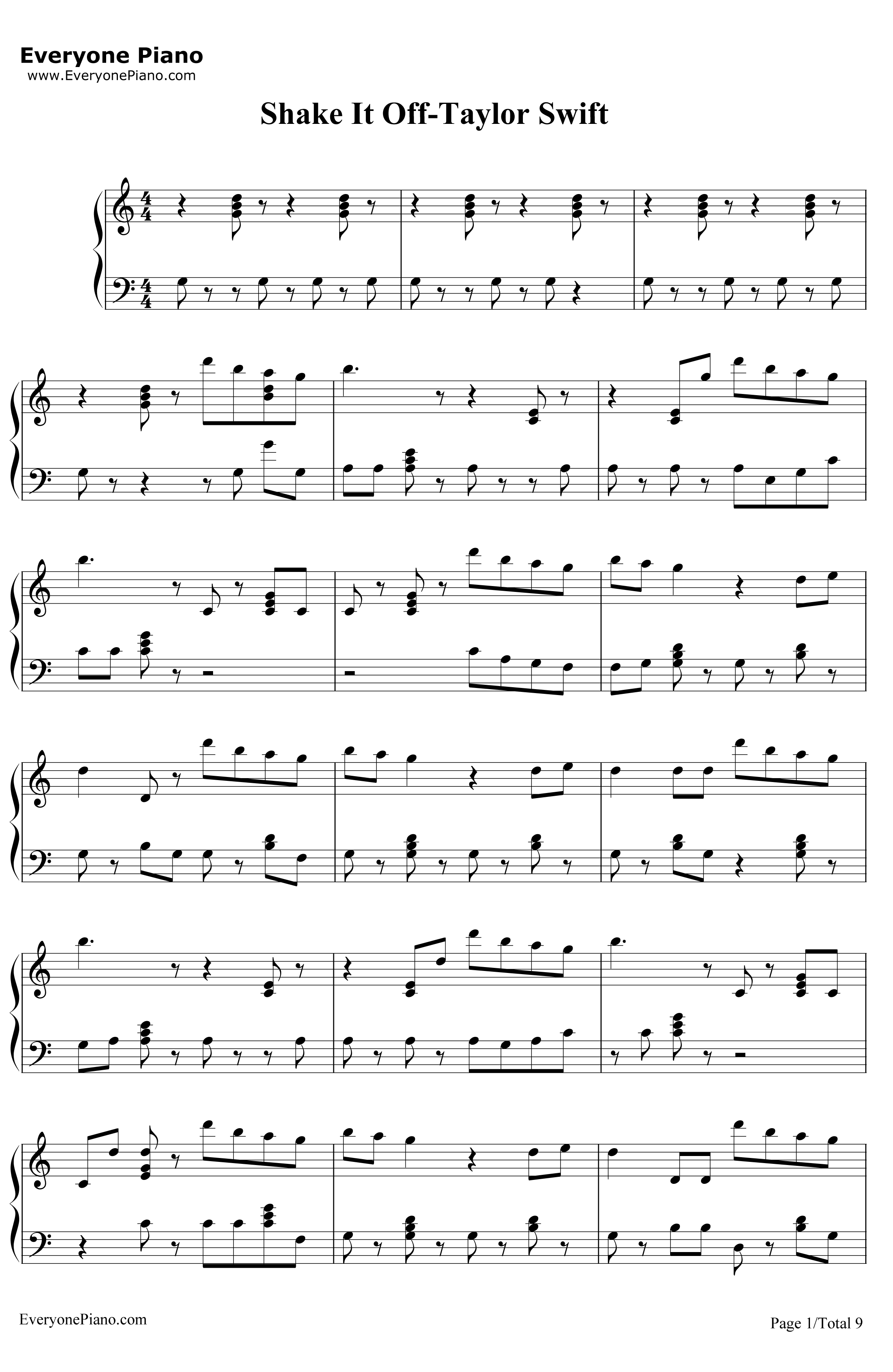 ShakeItOff钢琴谱-TaylorSwift1