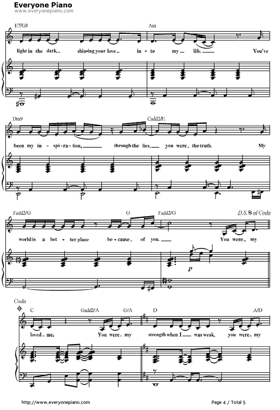 Because You Loved Me钢琴谱-席琳·迪翁（CelineDion）-战地之恋主题曲4
