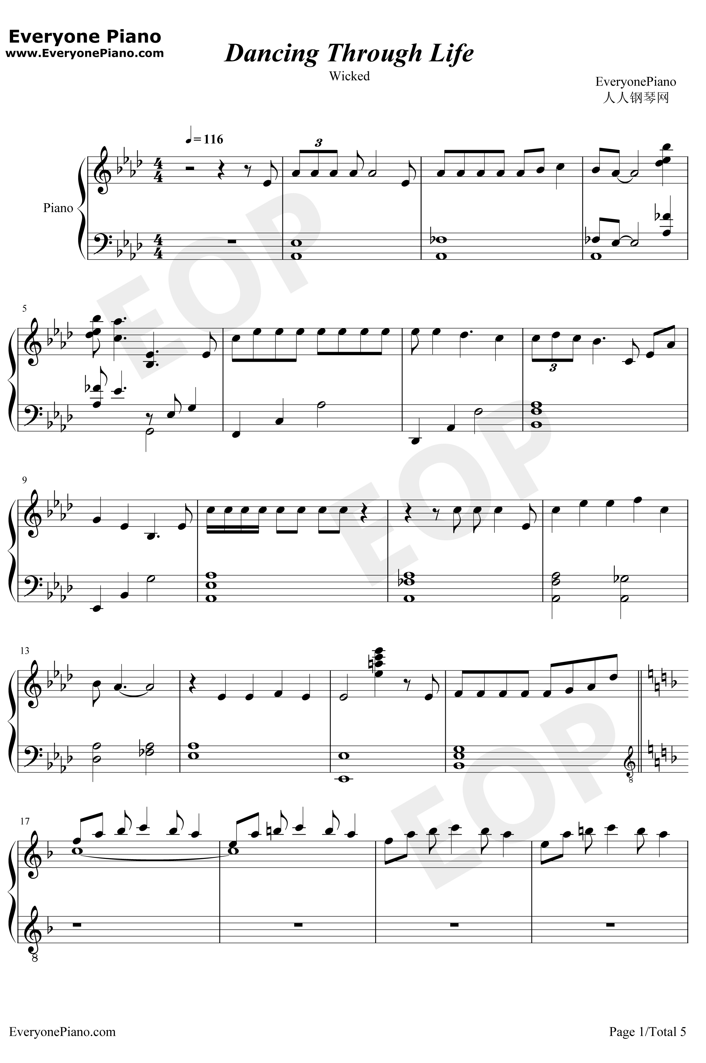 Dancing Through Life钢琴谱-MichelleFederer-魔法坏女巫插曲1