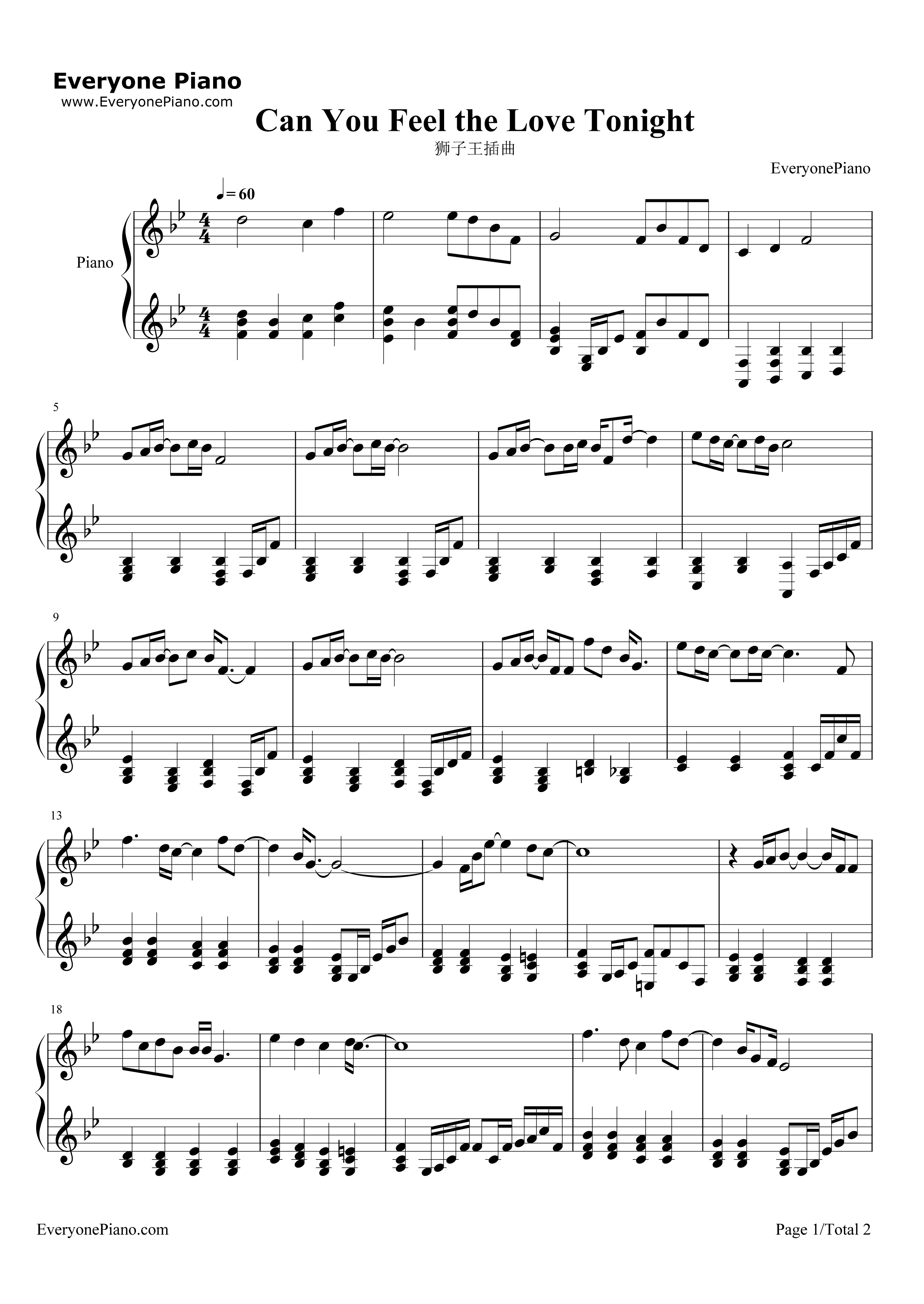 狮子王插曲钢琴谱-Elton John1