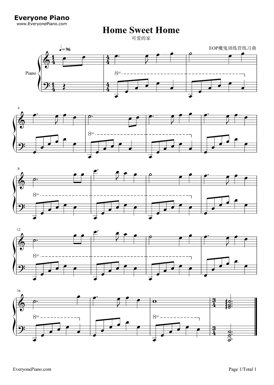 可爱的家钢琴谱-Sir Henry Bishop1