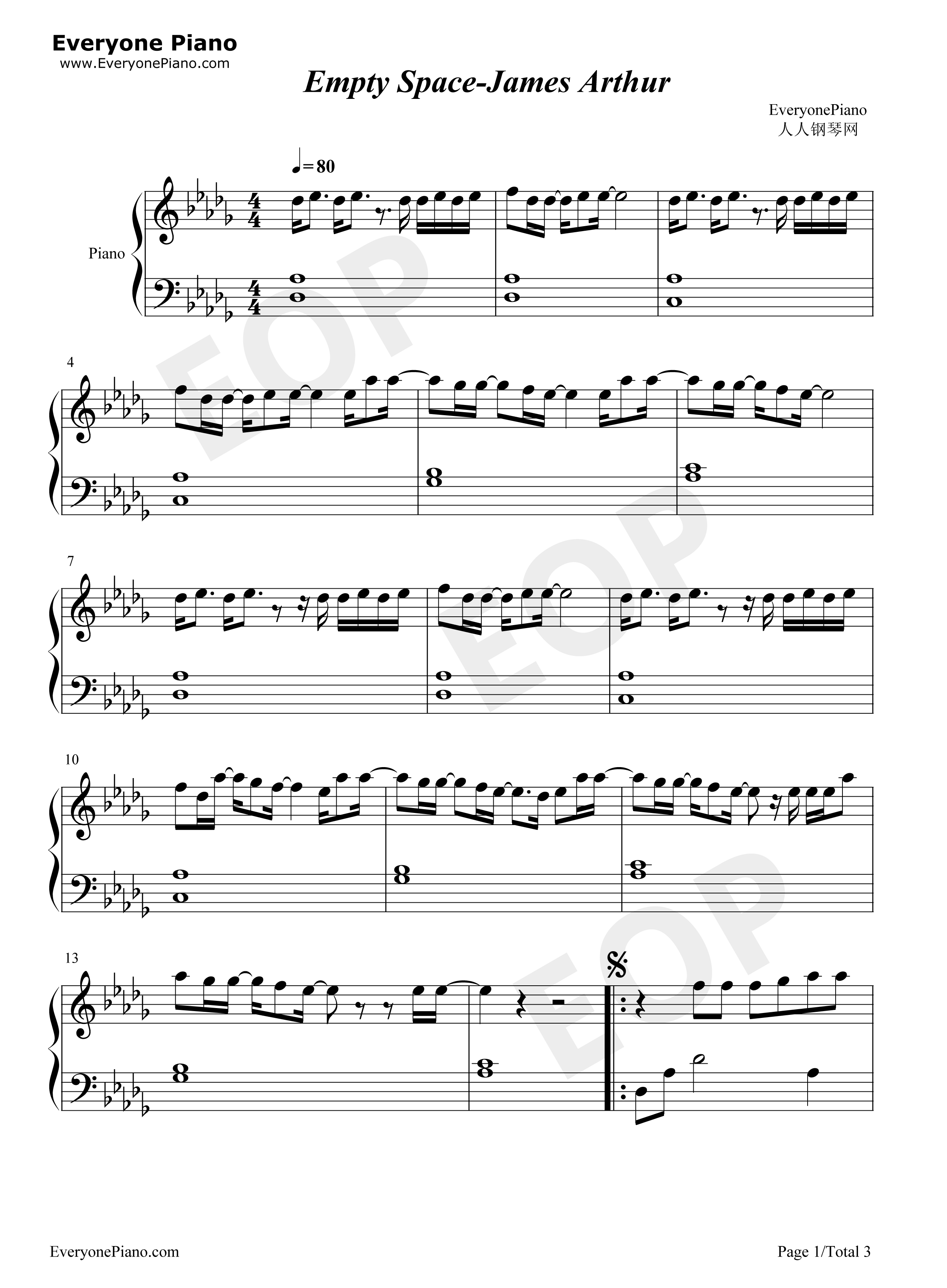 Empty Space钢琴谱-James Arthur1