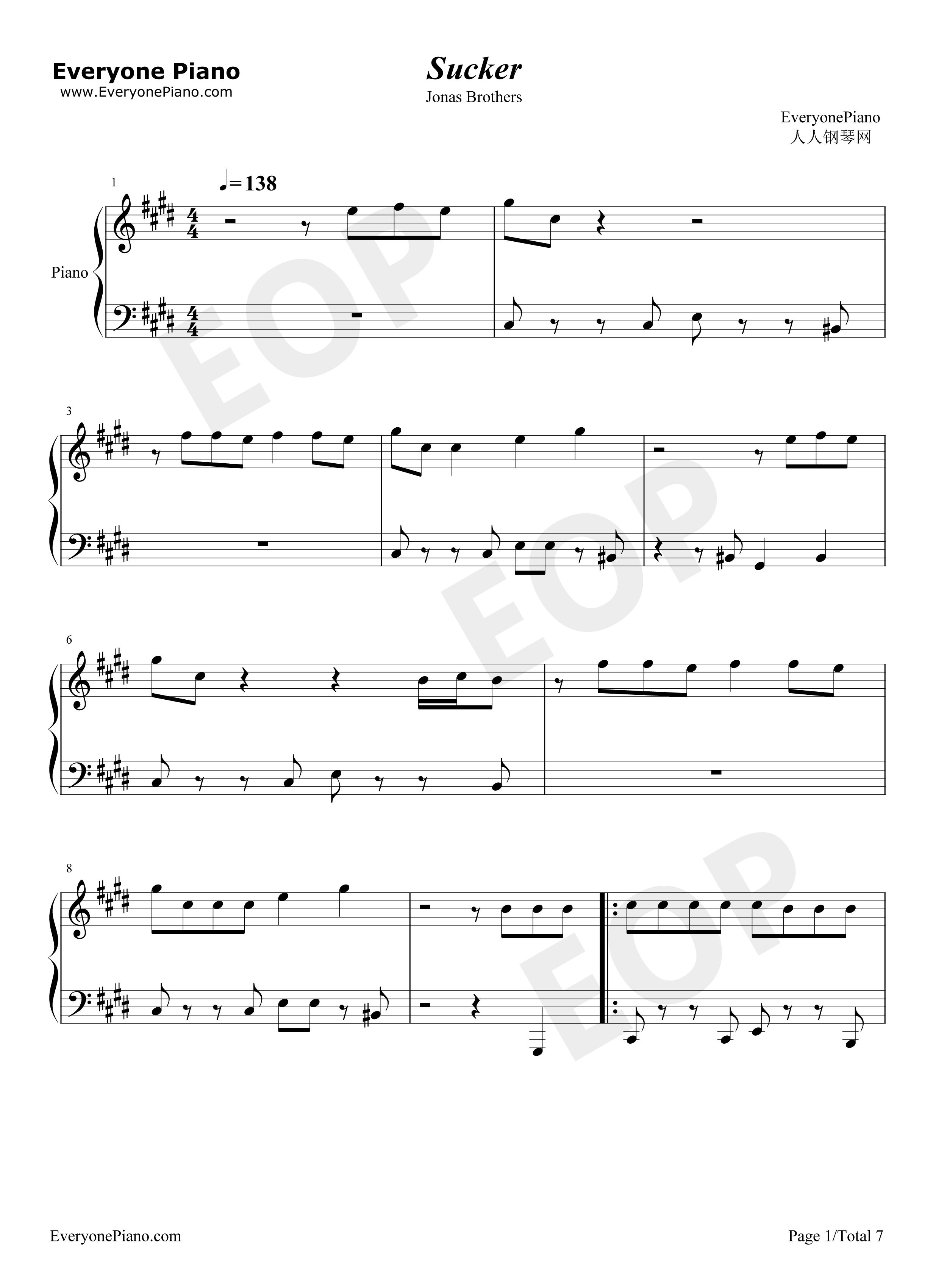 Sucker钢琴谱-Jonas Brothers1