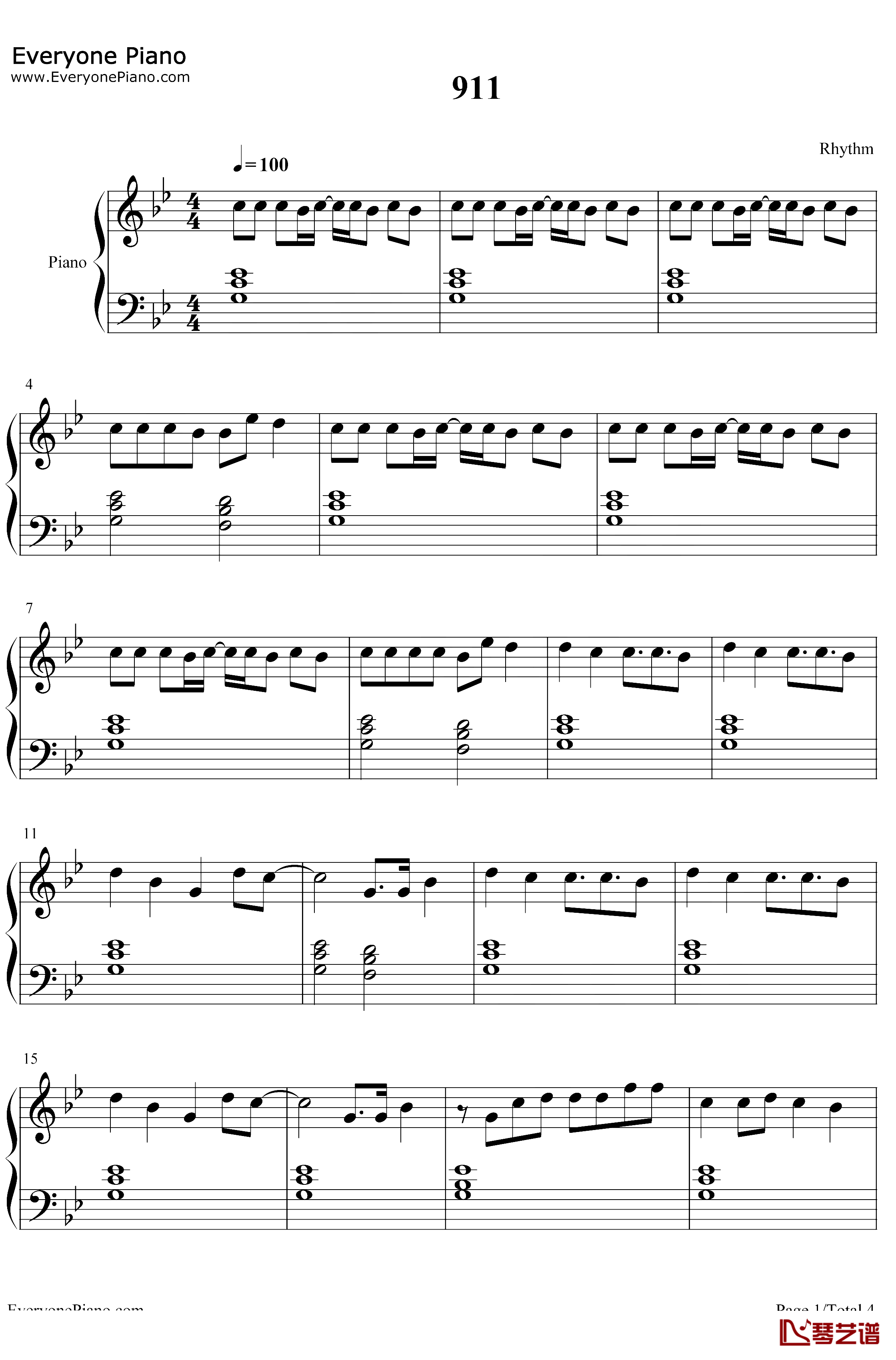 911钢琴谱 Lady Gaga1