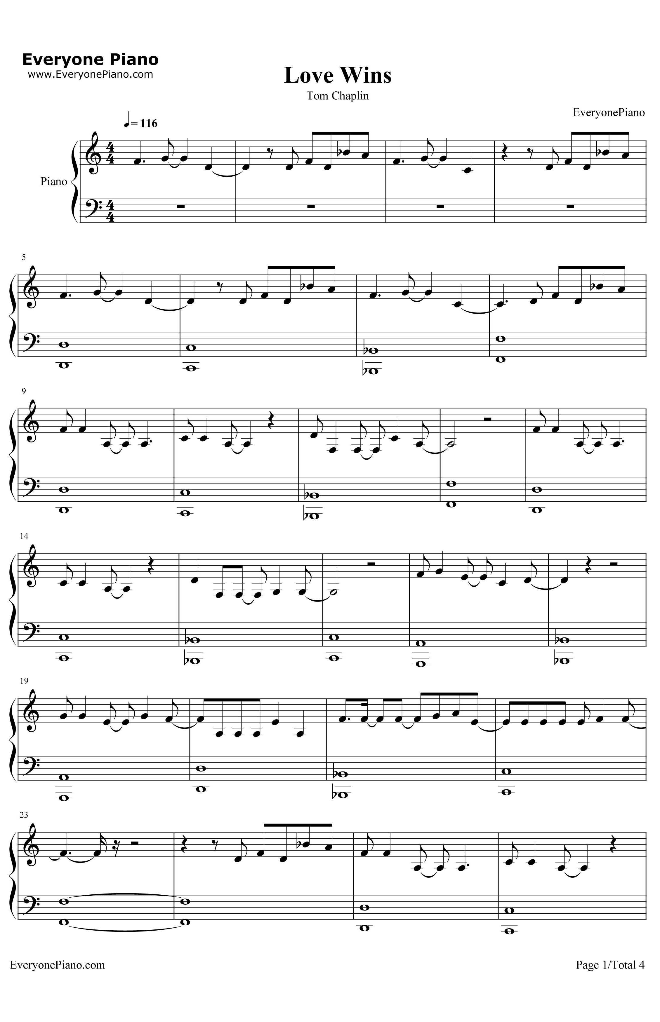 Love Wins钢琴谱-Tom Chaplin1