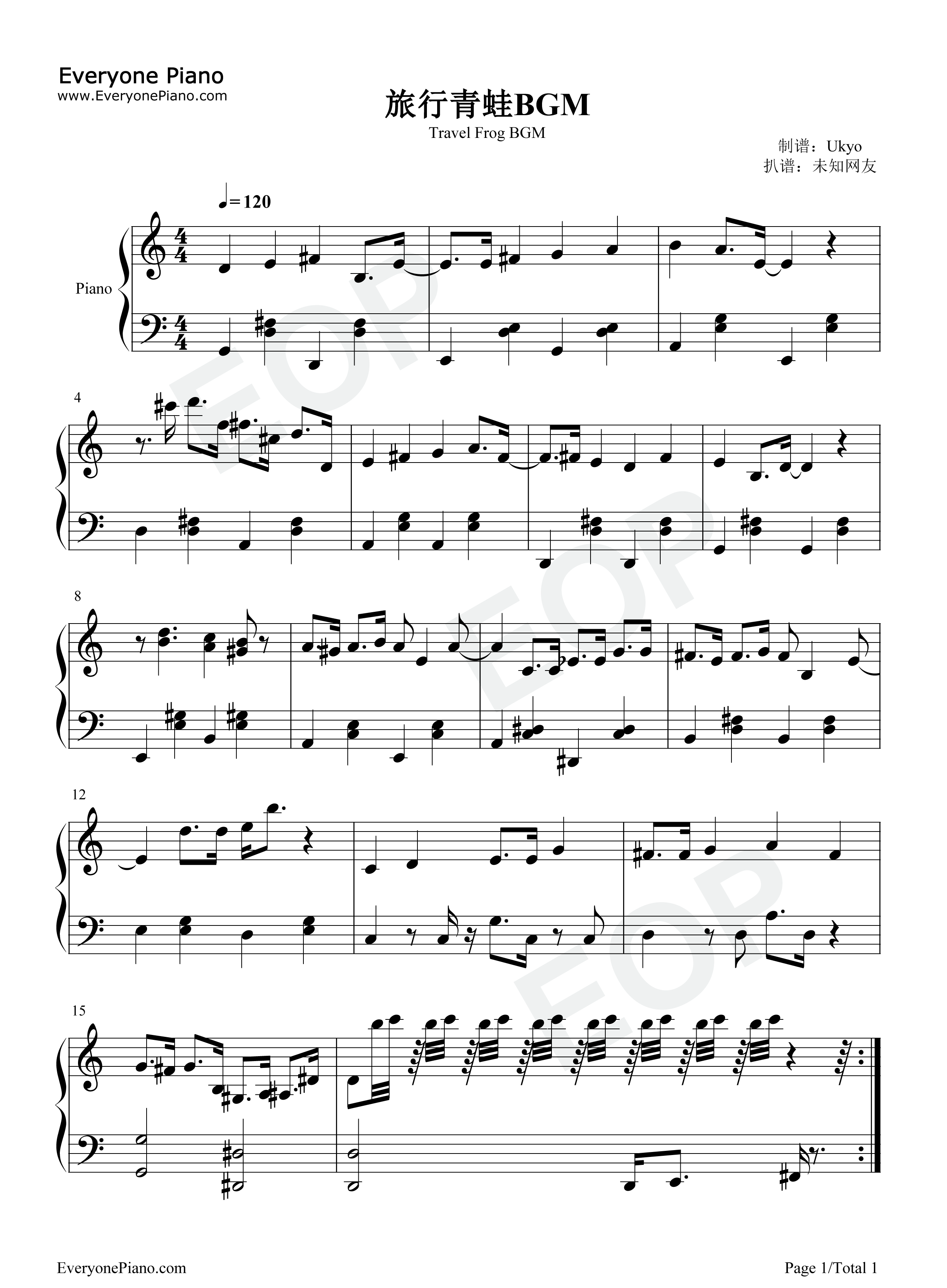 旅行青蛙BGM钢琴谱-HIT-POINT1