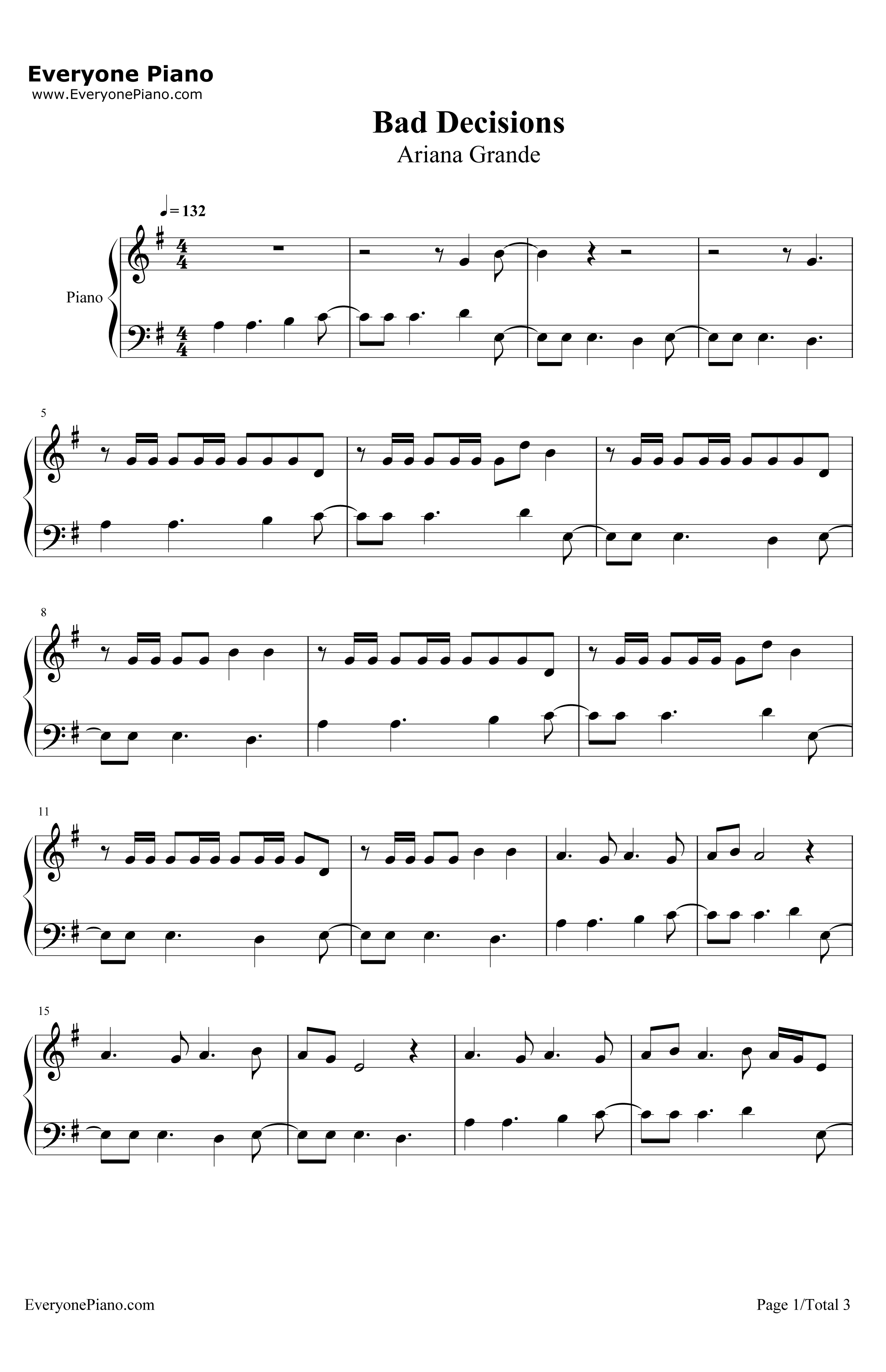 BadDecisions钢琴谱-ArianaGrande1
