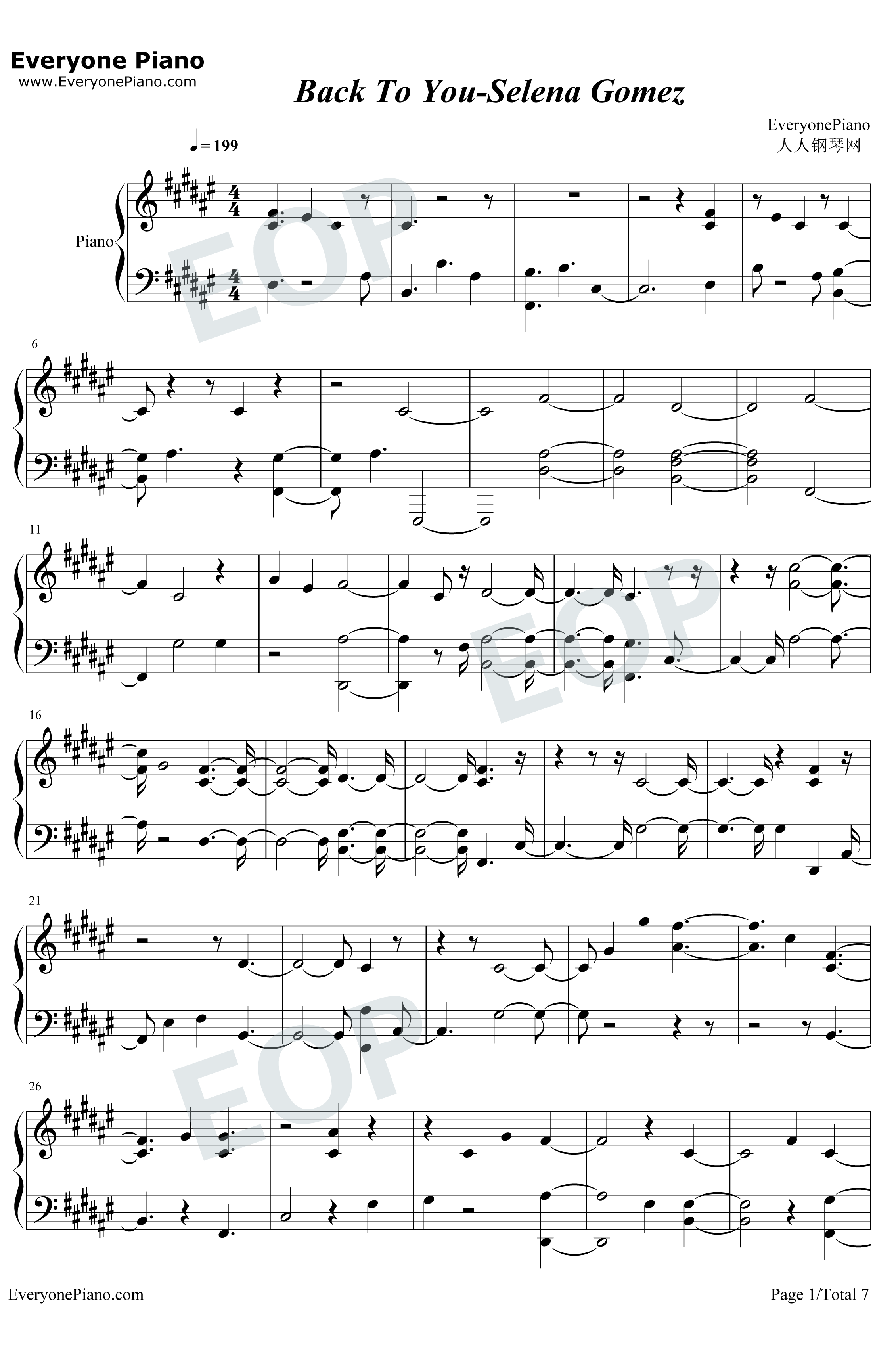 Back to You钢琴谱-Selena Gomez1