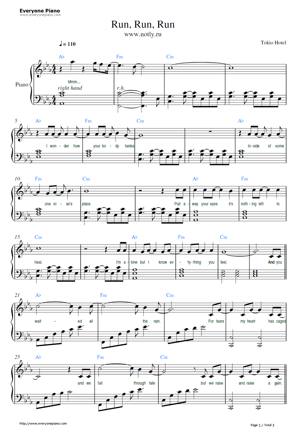Run Run Run钢琴谱-Tokio Hotel1