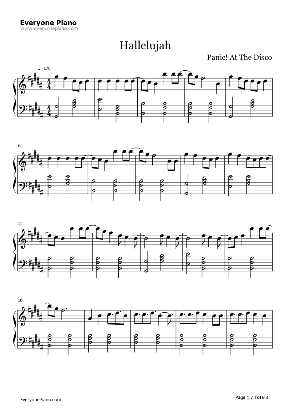 Hallelujah钢琴谱-Panic!attheDisco1