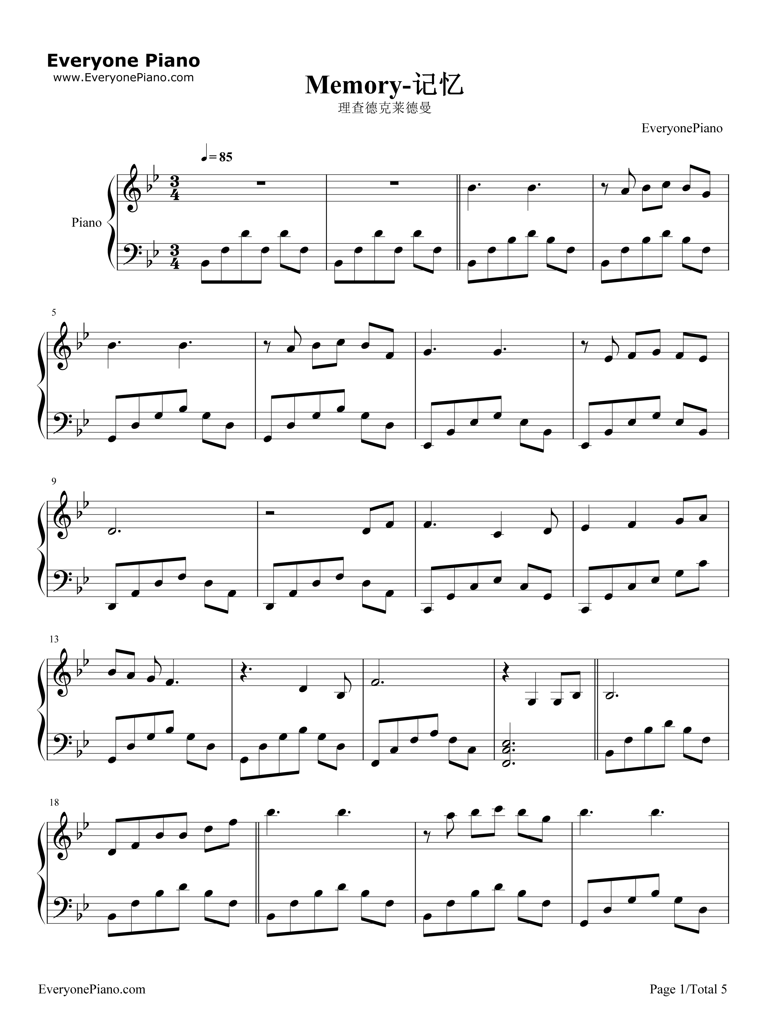 记忆MEMORY钢琴谱-理查德•克莱德曼1