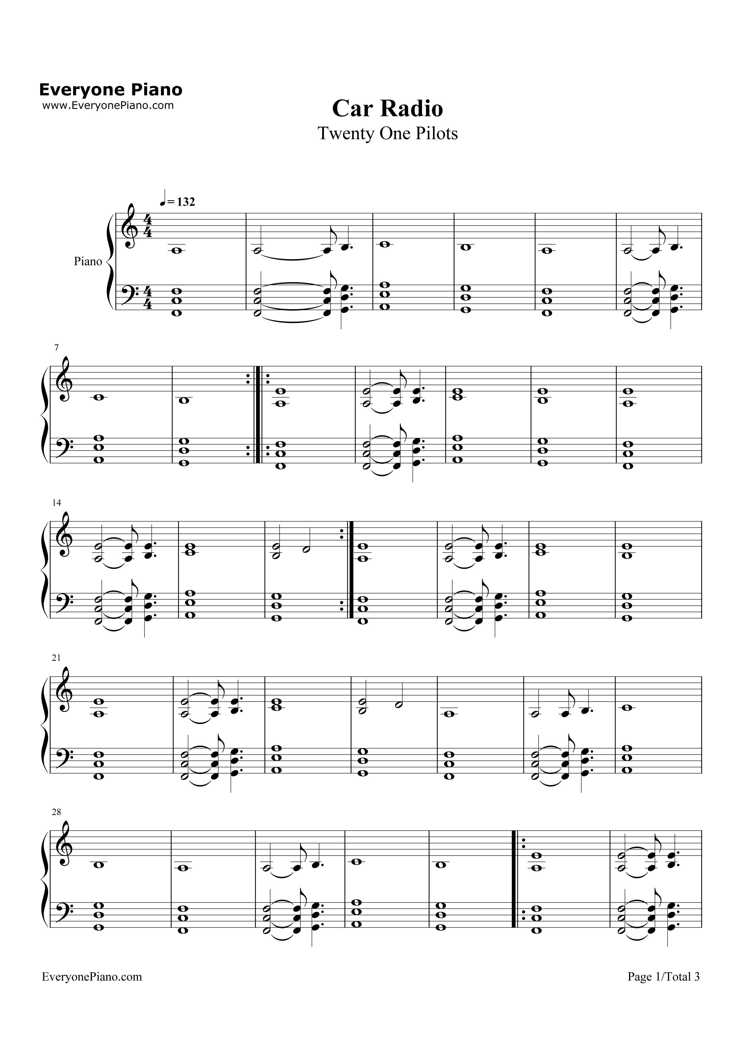 Car Radio钢琴谱-Twenty One Pilots1