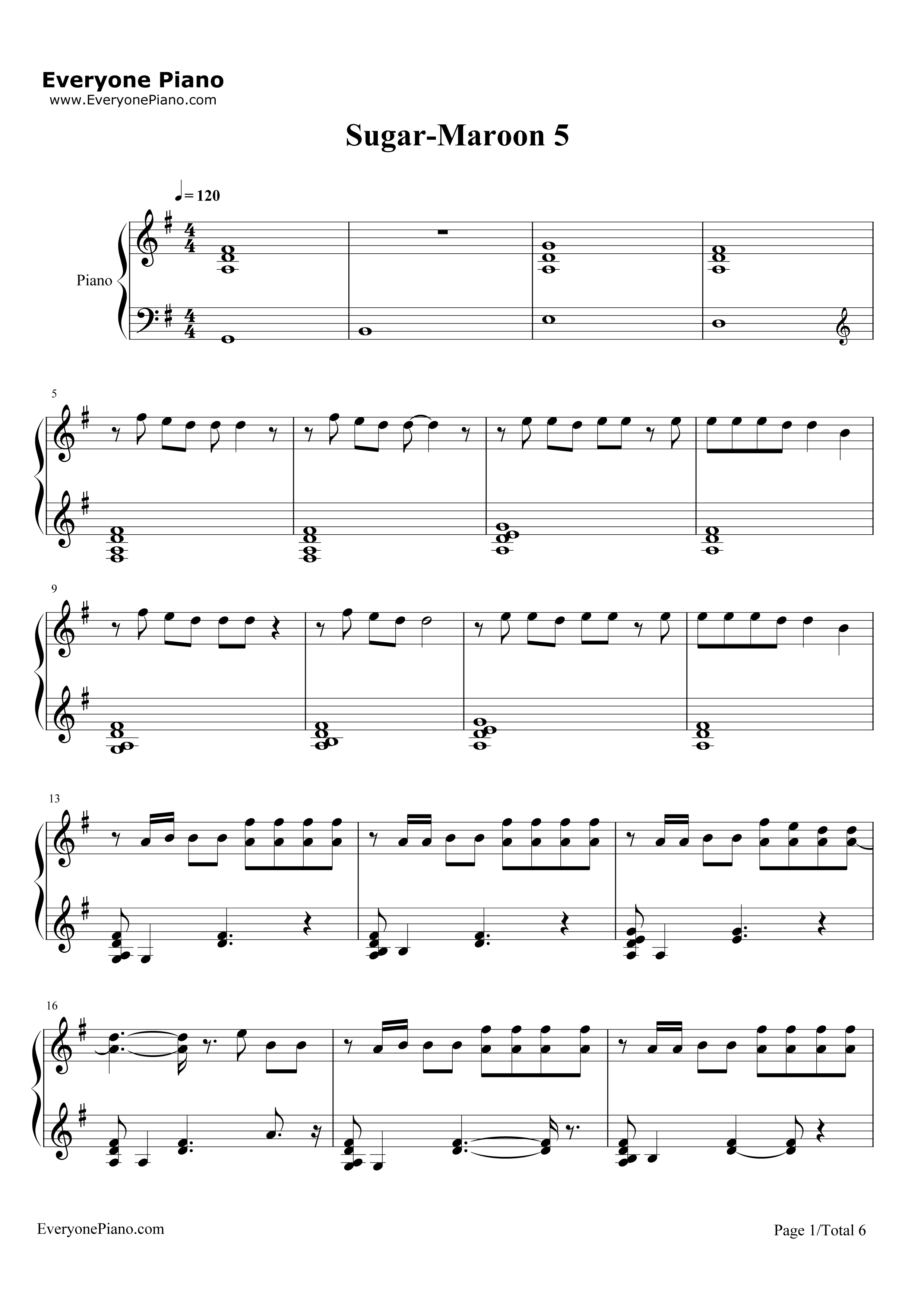 Sugar钢琴谱-Maroon 51