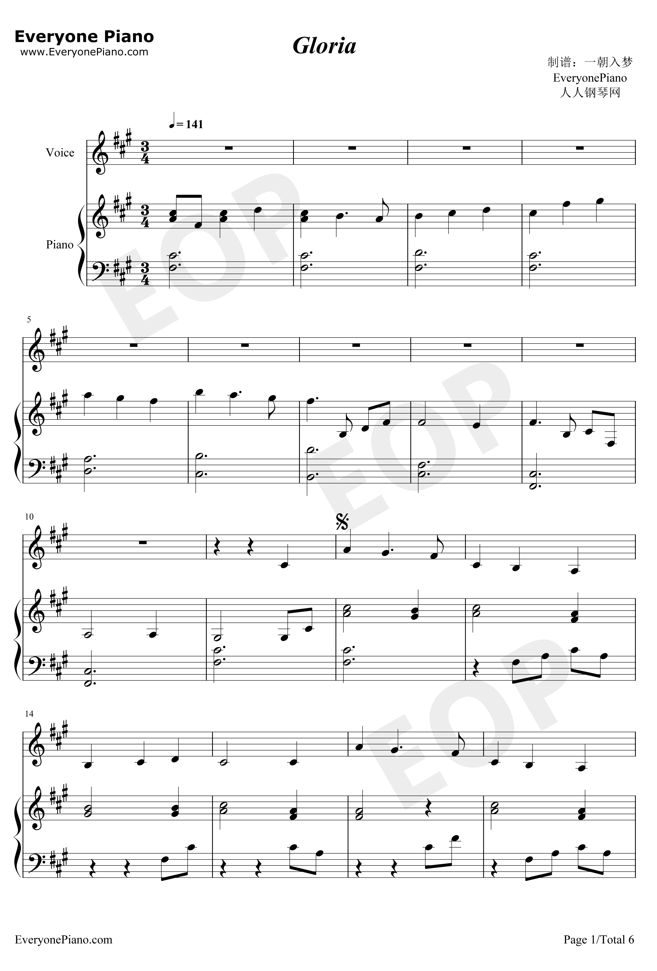 Gloria钢琴谱-Kalafina1