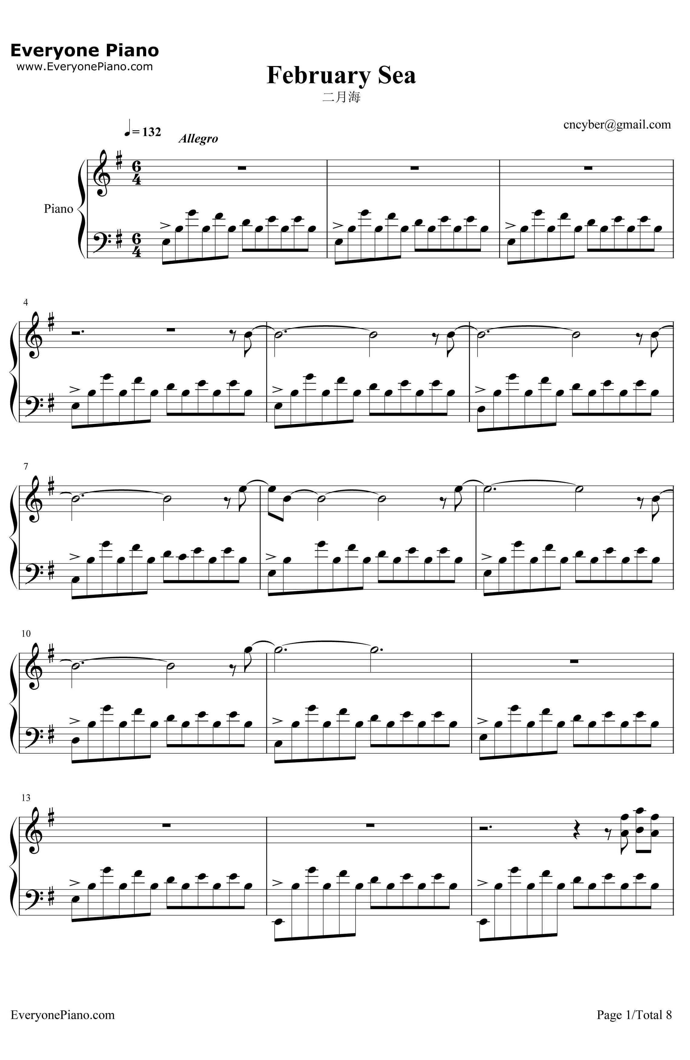 FebruarySea二月海钢琴谱-GeorgeWinston-《WinterIntoSpring》GeorgeWinston1