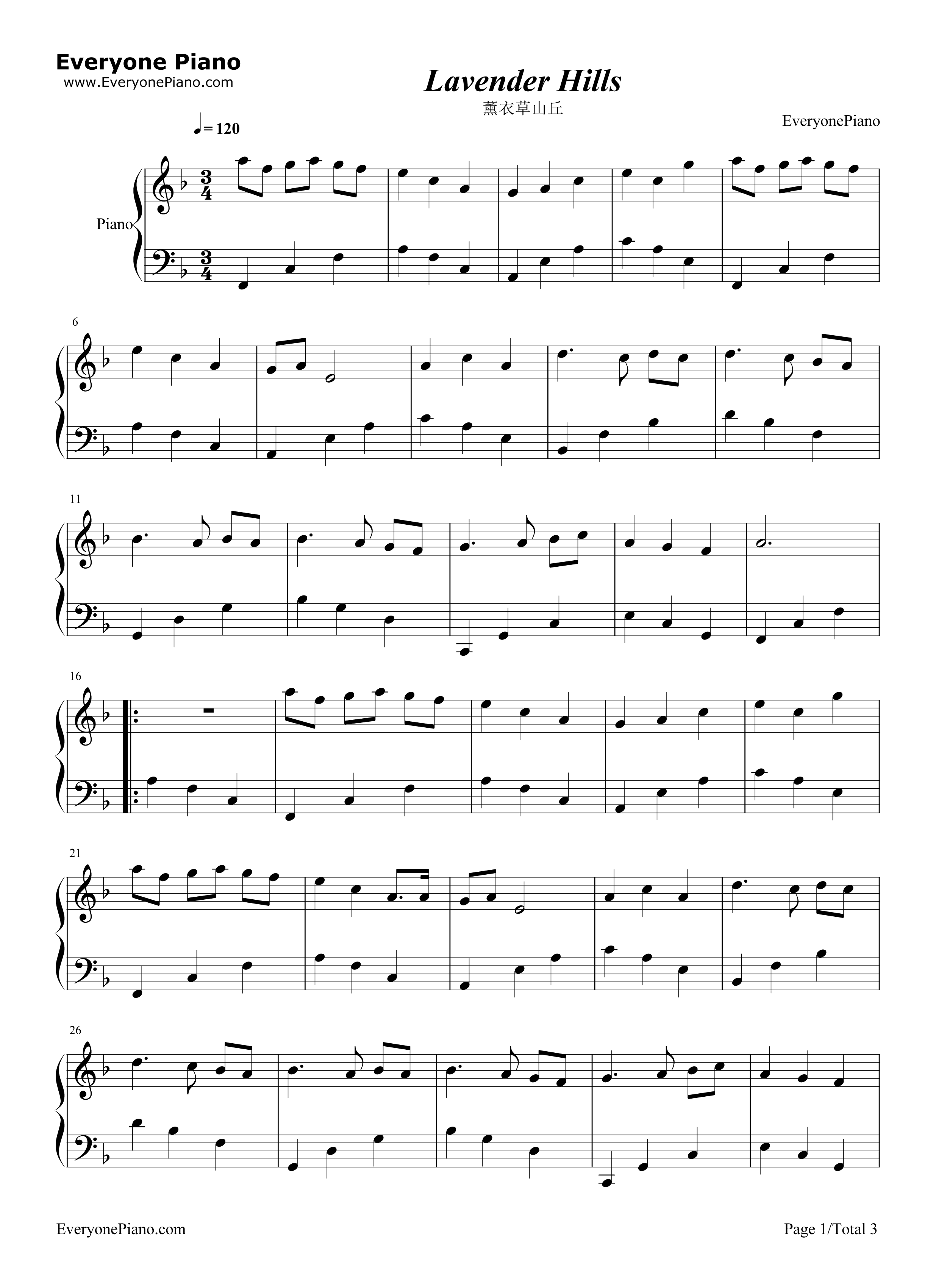 Lavender Hills（薰衣草山丘）钢琴谱-Brian Crain1