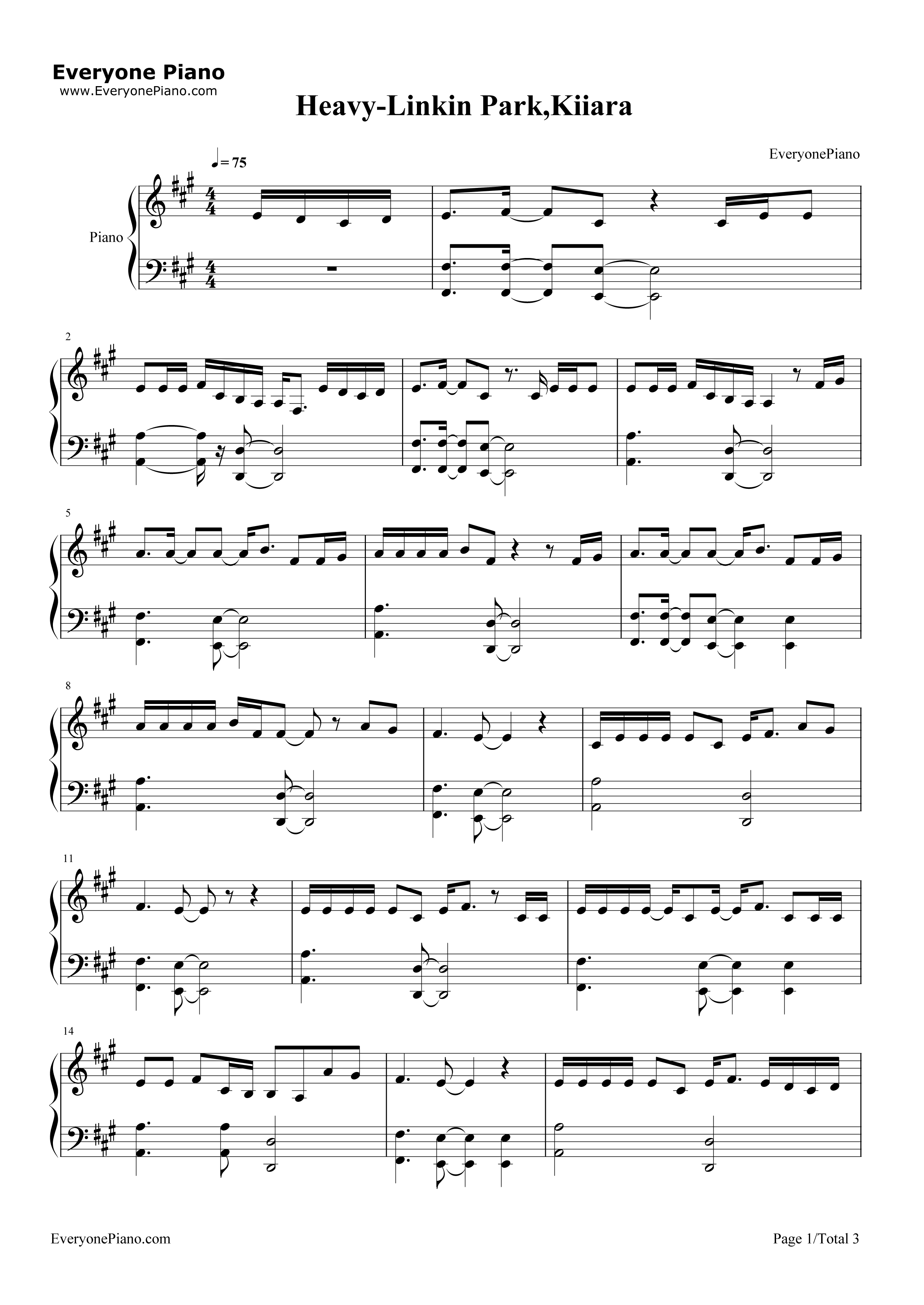 Heavy钢琴谱-Linkin Park Kiiara1
