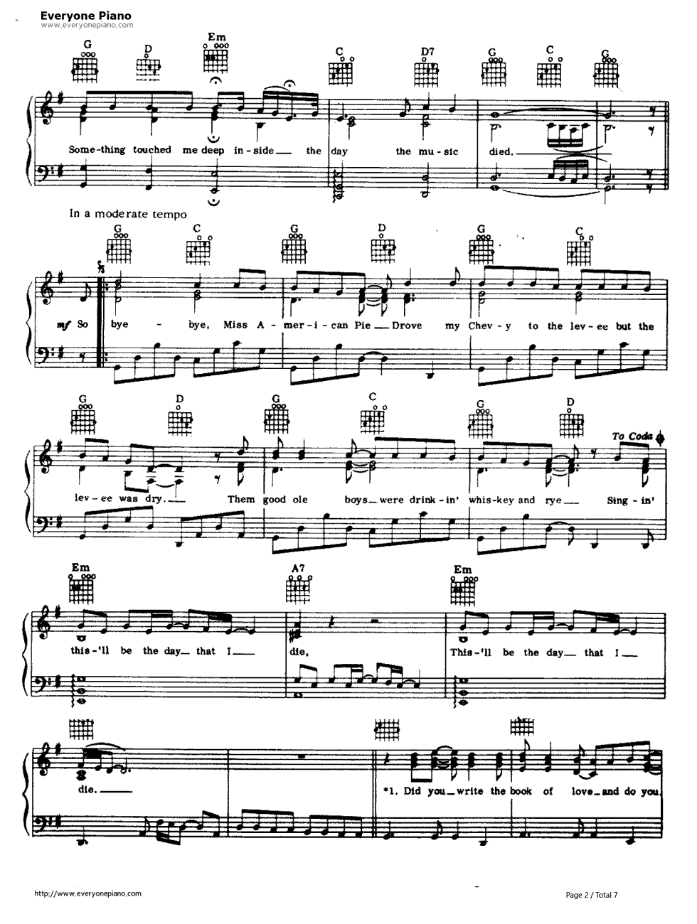 American Pie钢琴谱-Don McLean2