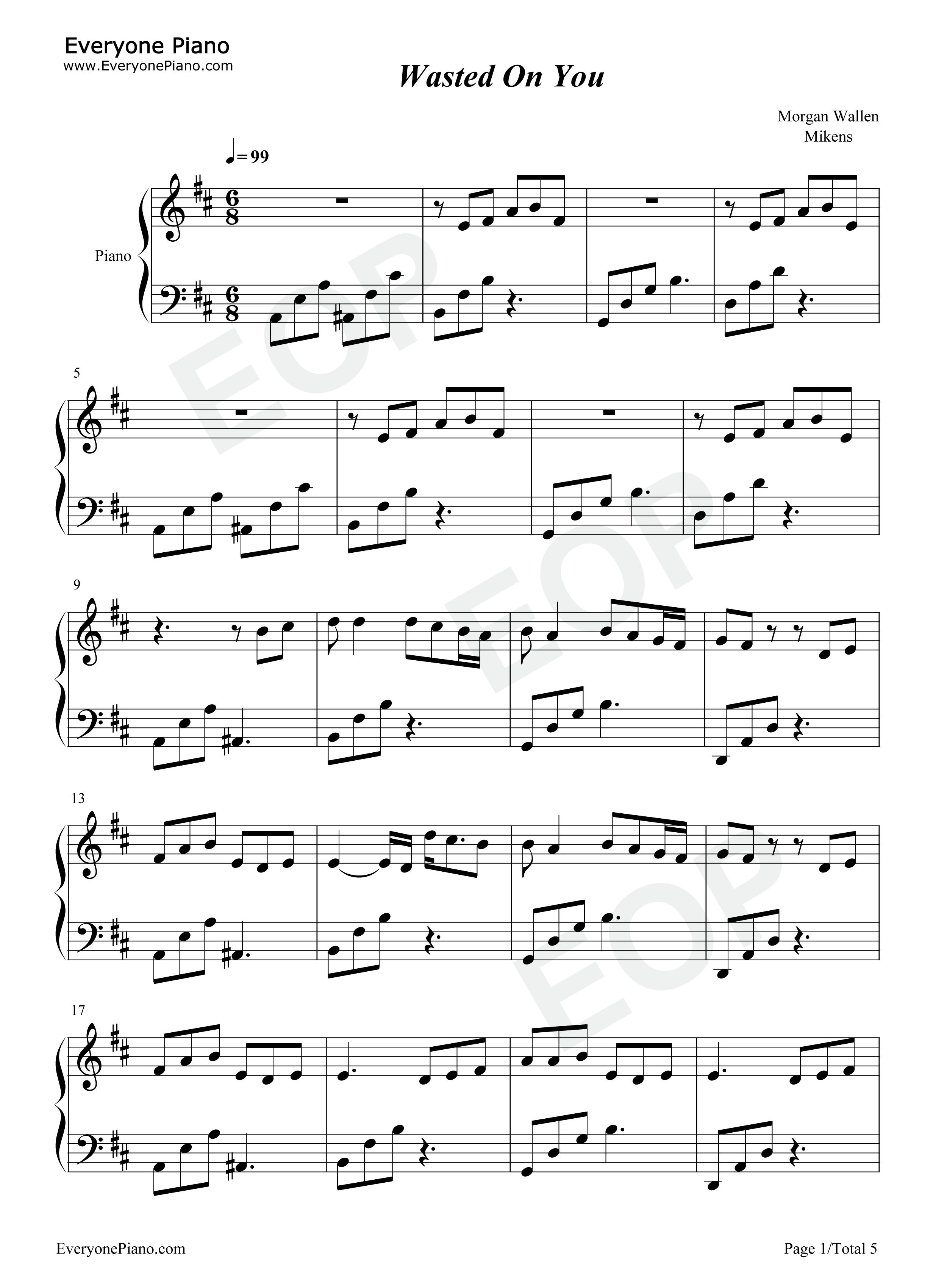 Wasted on You钢琴谱-Morgan Wallen1