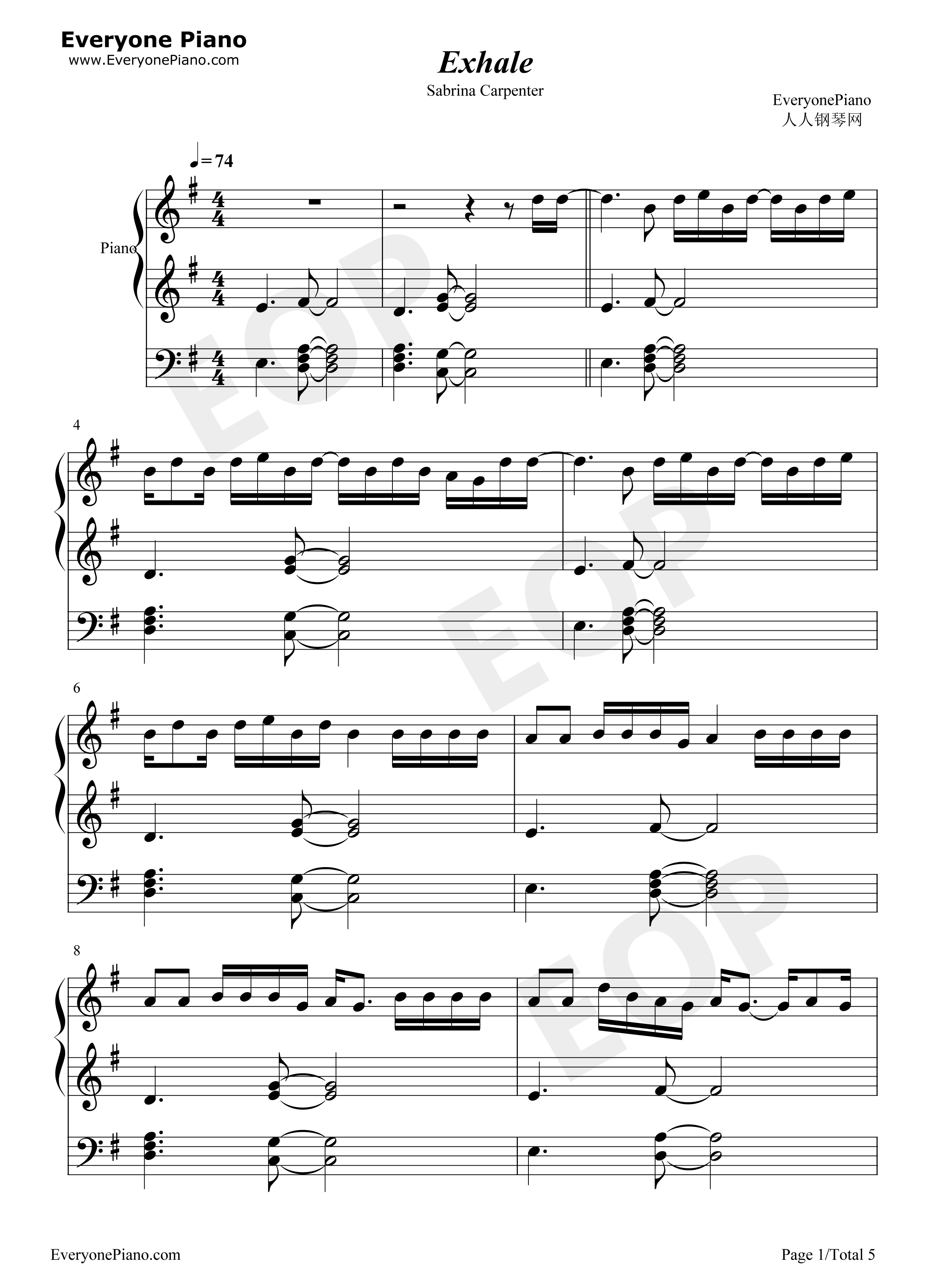 Exhale钢琴谱-Sabrina Carpenter1