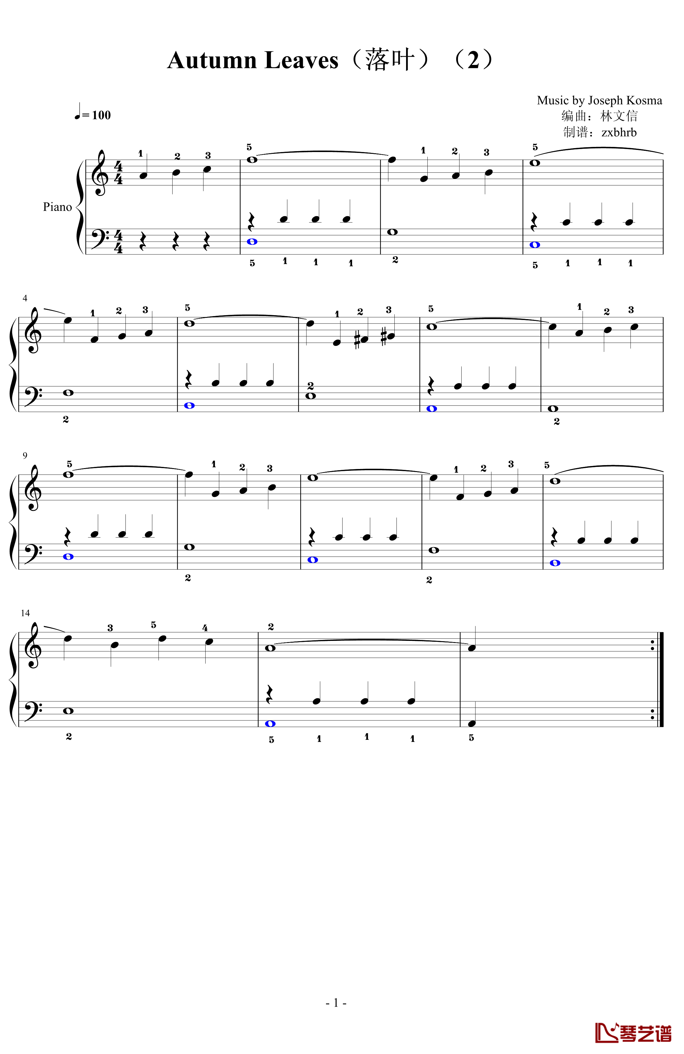 Autumn Leaves钢琴谱-落叶-林文信1