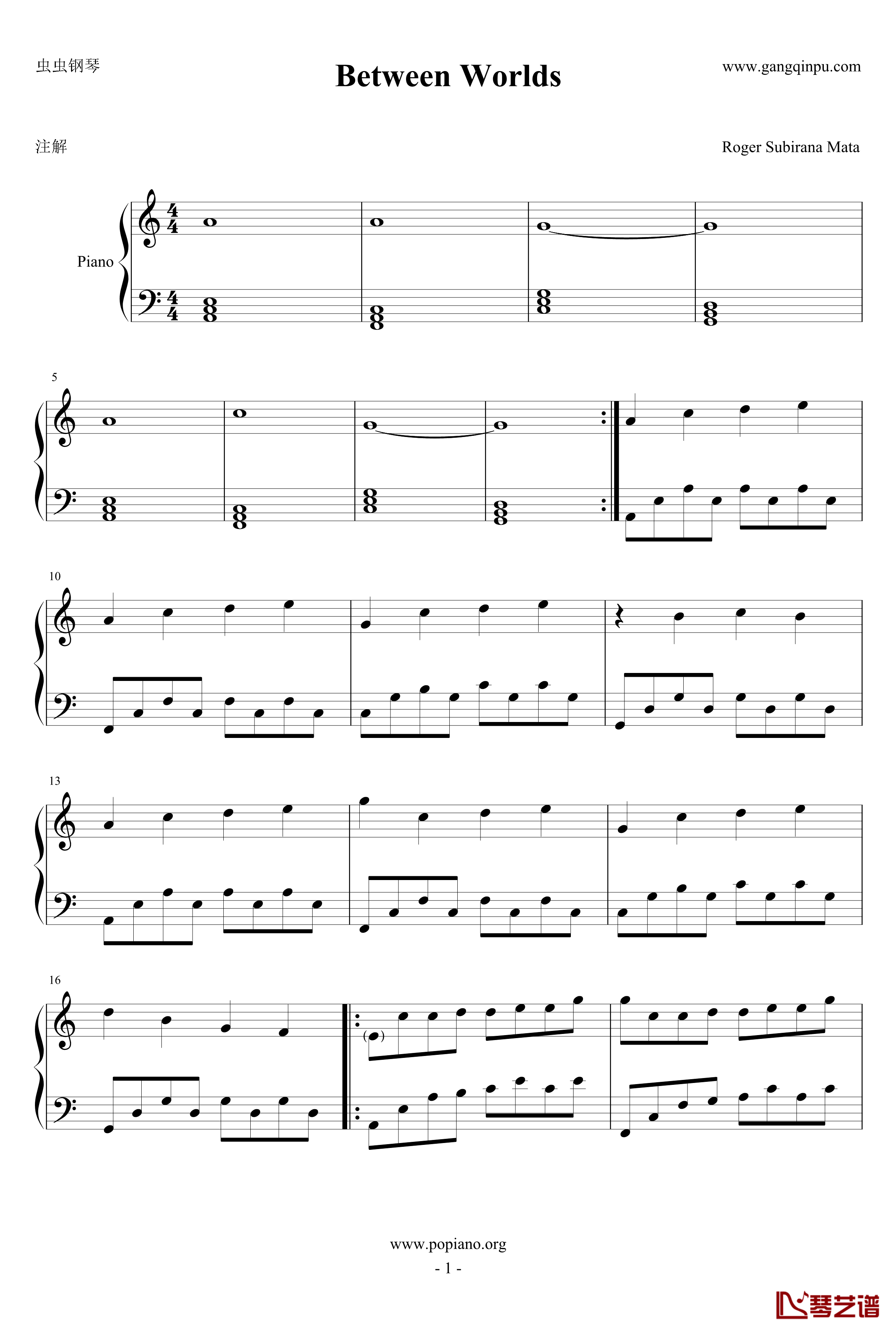 between worlds钢琴谱-Roger Rubirana1