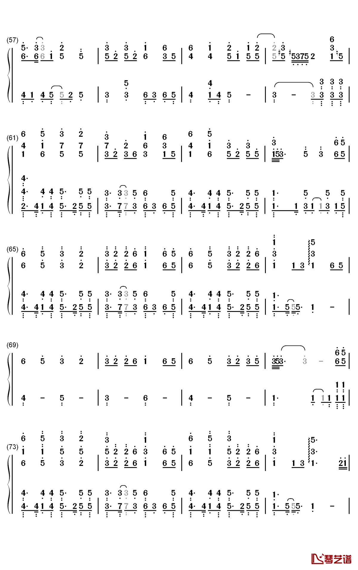 关山酒钢琴简谱-数字双手-等什么君4