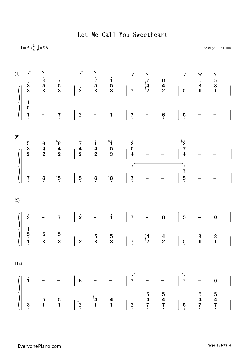 Let Me Call You Sweetheart钢琴简谱-数字双手-Leo Friedman1